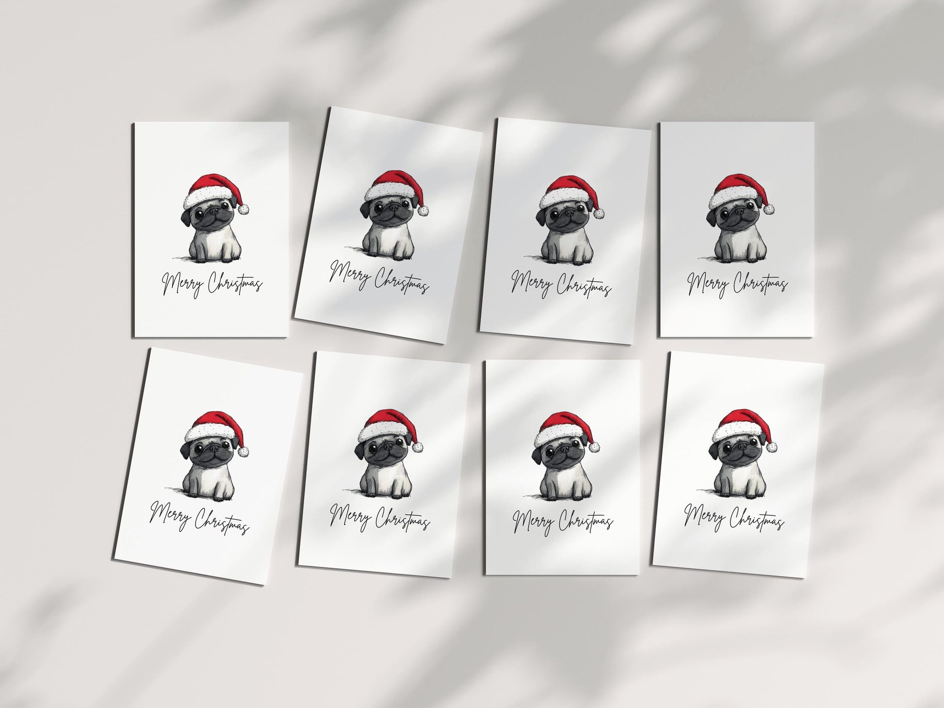 Pug folk-art greeting card, blank inside