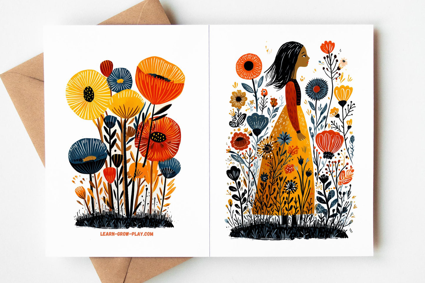 Floral folk-art greeting card, blank inside