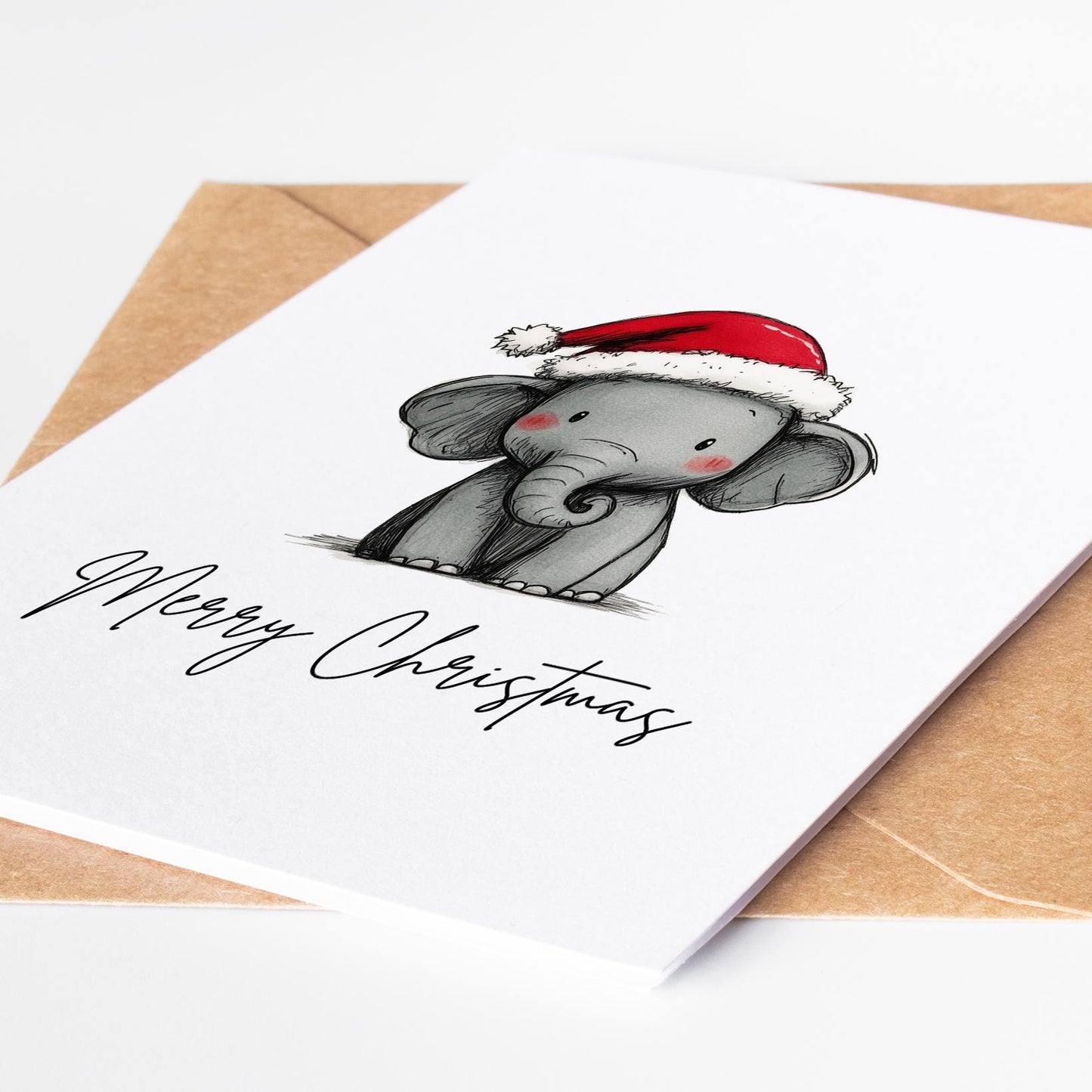 Elephant folk-art greeting card, blank inside