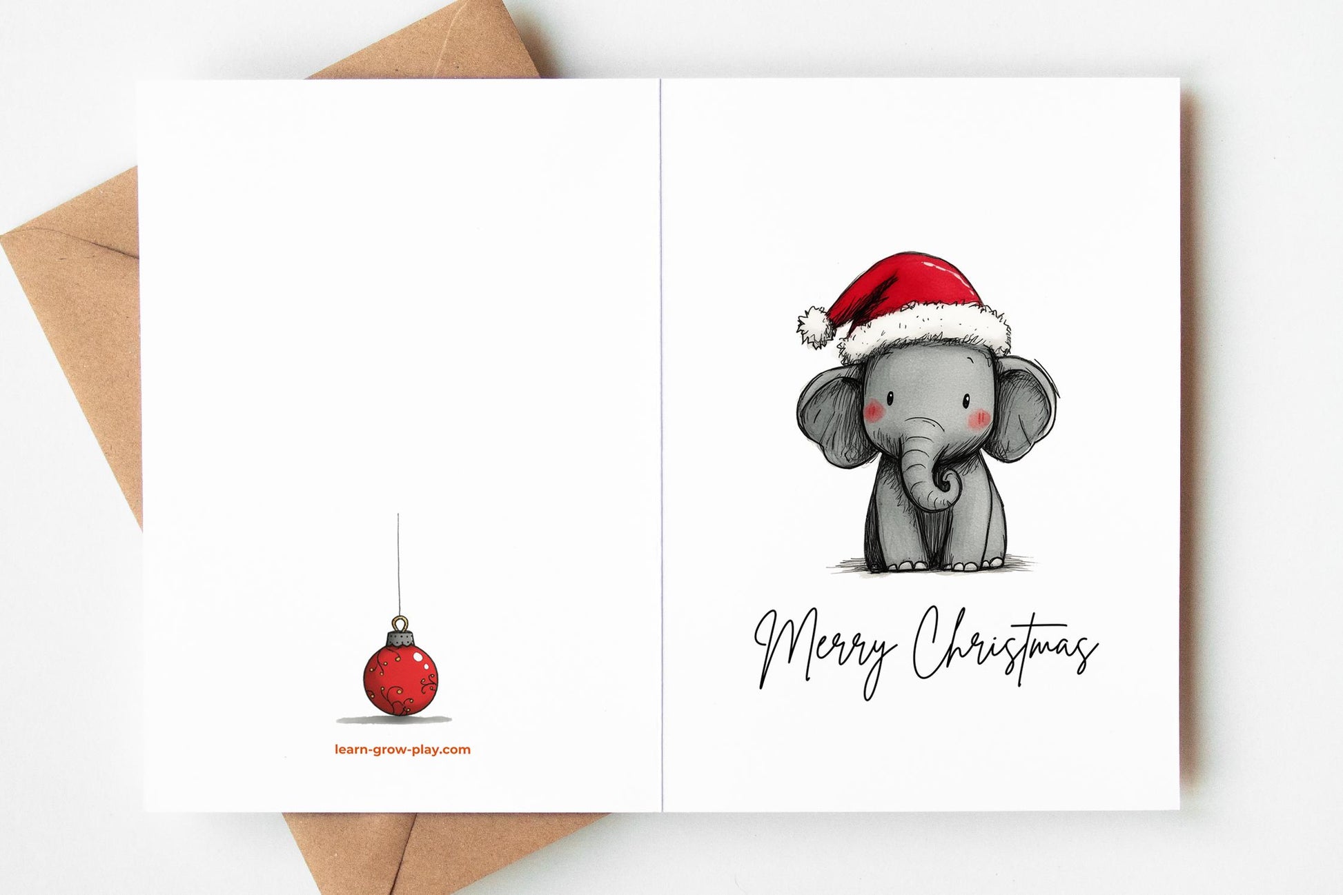 Elephant folk-art greeting card, blank inside