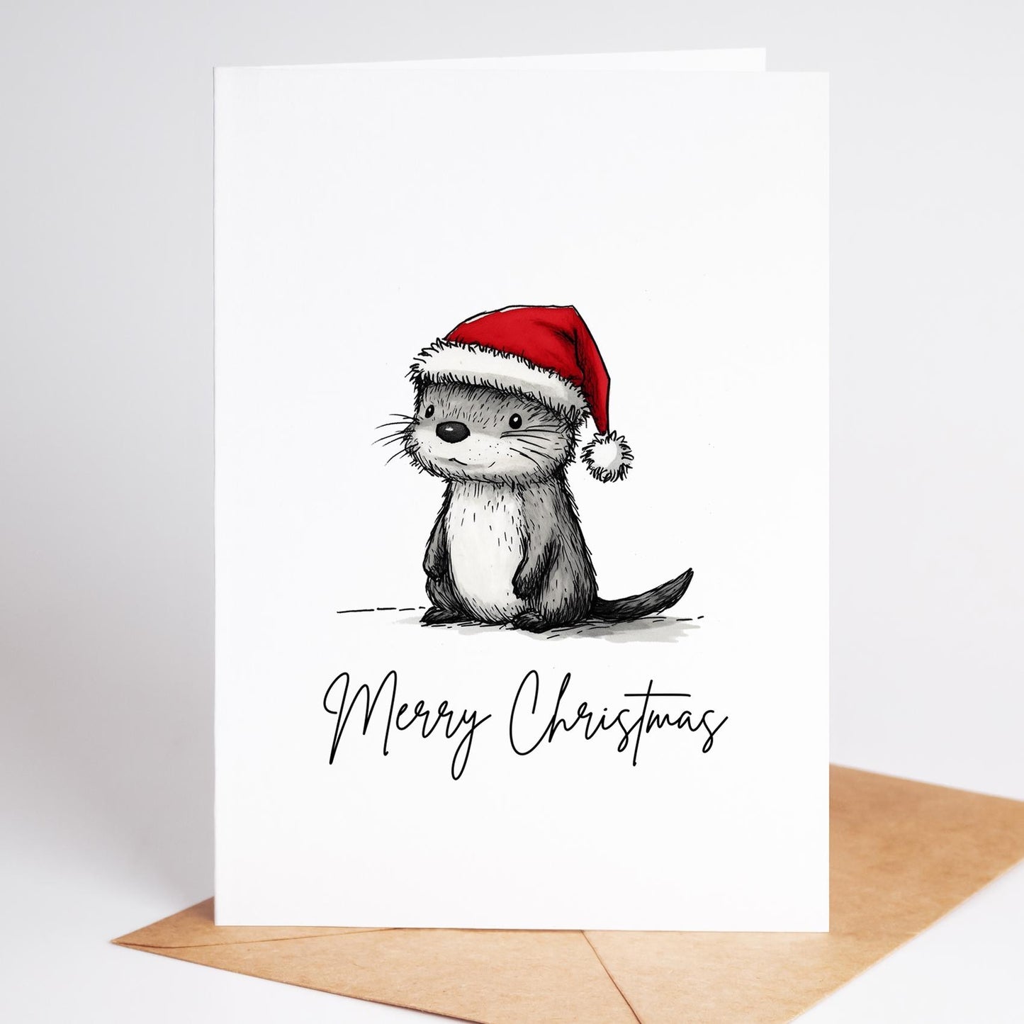 Otter folk-art greeting card, blank inside