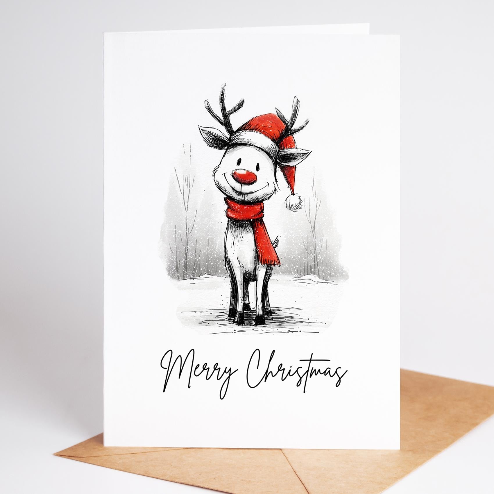 Reindeer folk-art greeting card, blank inside