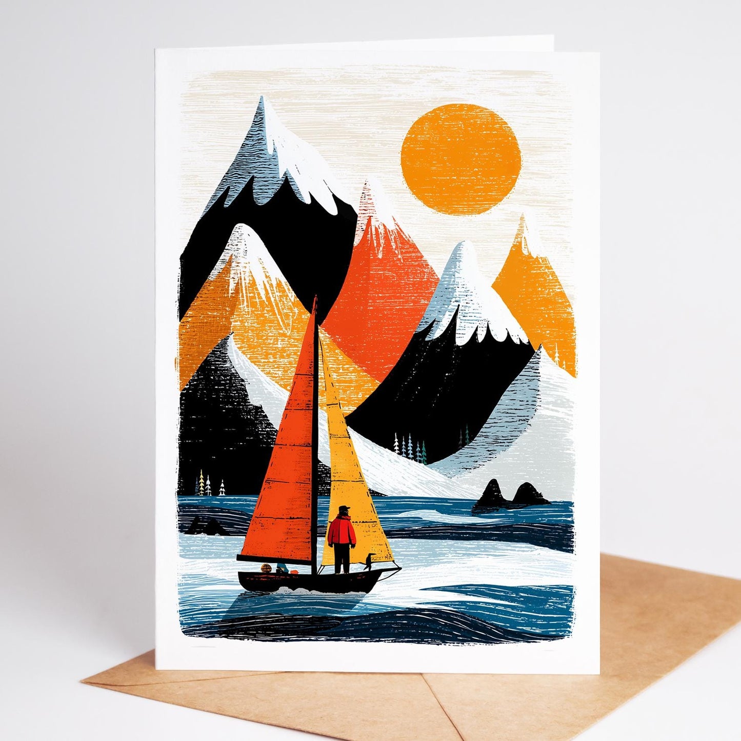 Sailing folk-art greeting card, blank inside