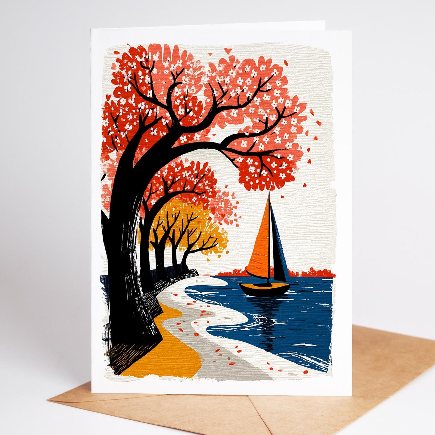 Sailing folk-art greeting card, blank inside