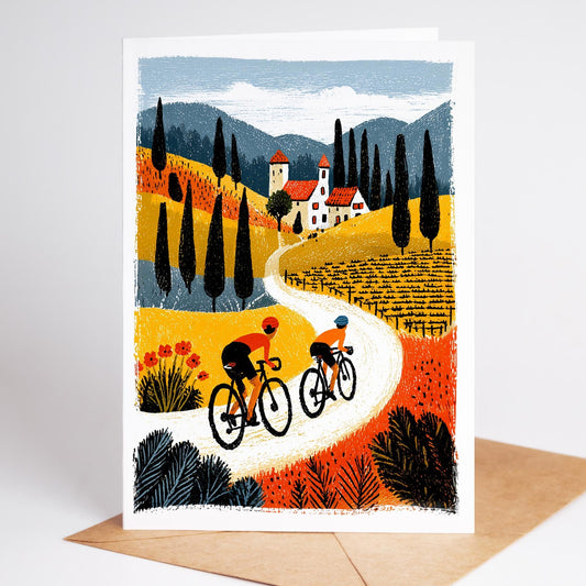 Cycling folk-art greeting card, blank inside