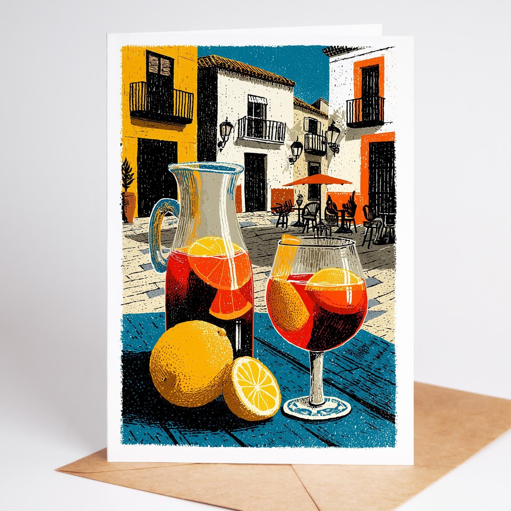 Cocktail folk-art greeting card, blank inside