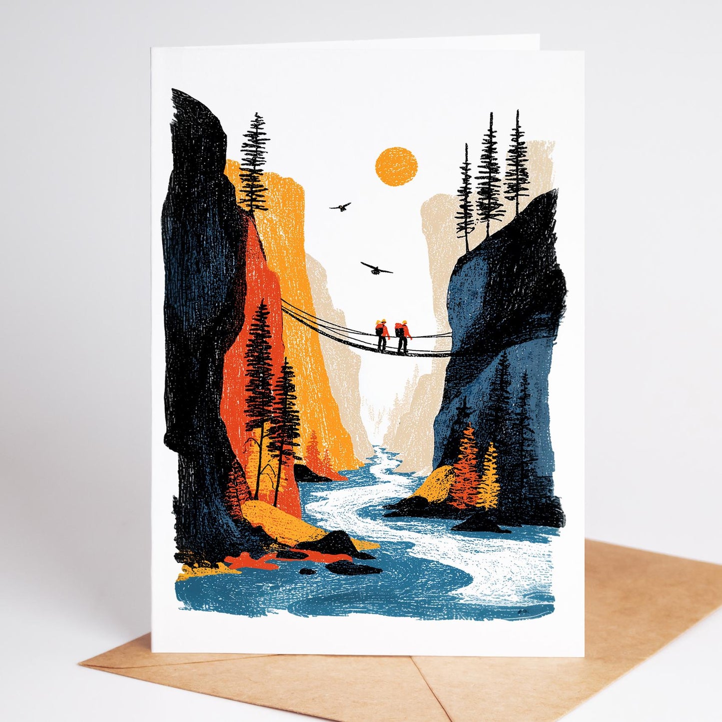 Rock Climbing folk-art greeting card, blank inside