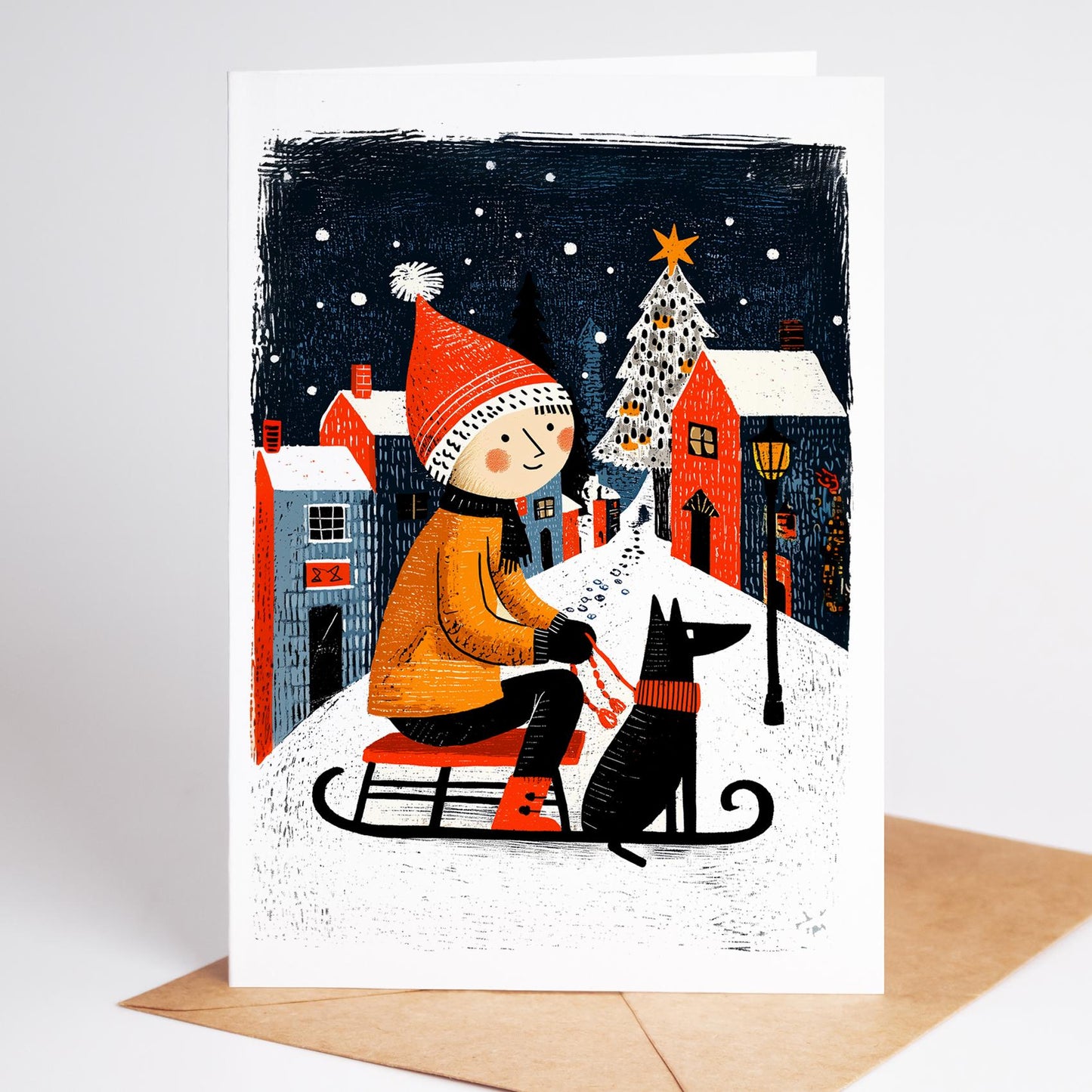 Christmas Greeting Card Set folk-art greeting card, blank inside