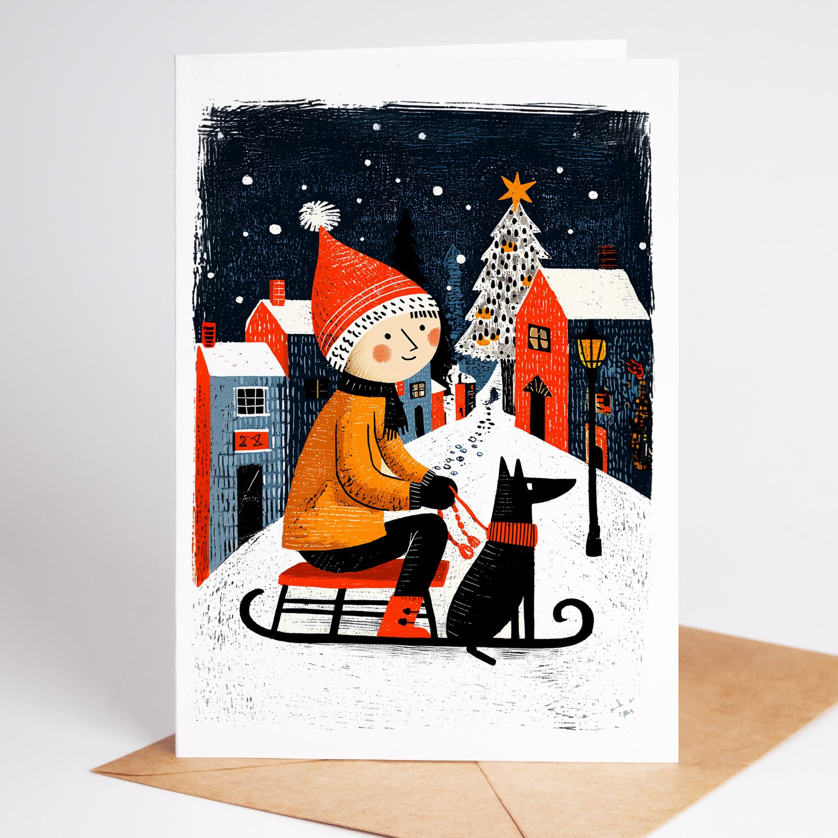 Christmas Greeting Card Set folk-art greeting card, blank inside