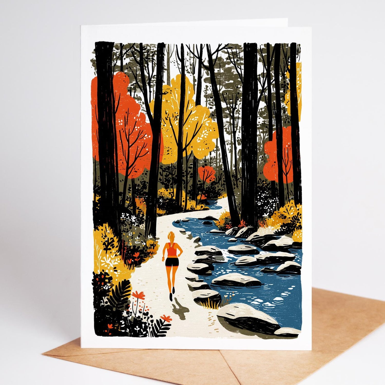 Running folk-art greeting card, blank inside