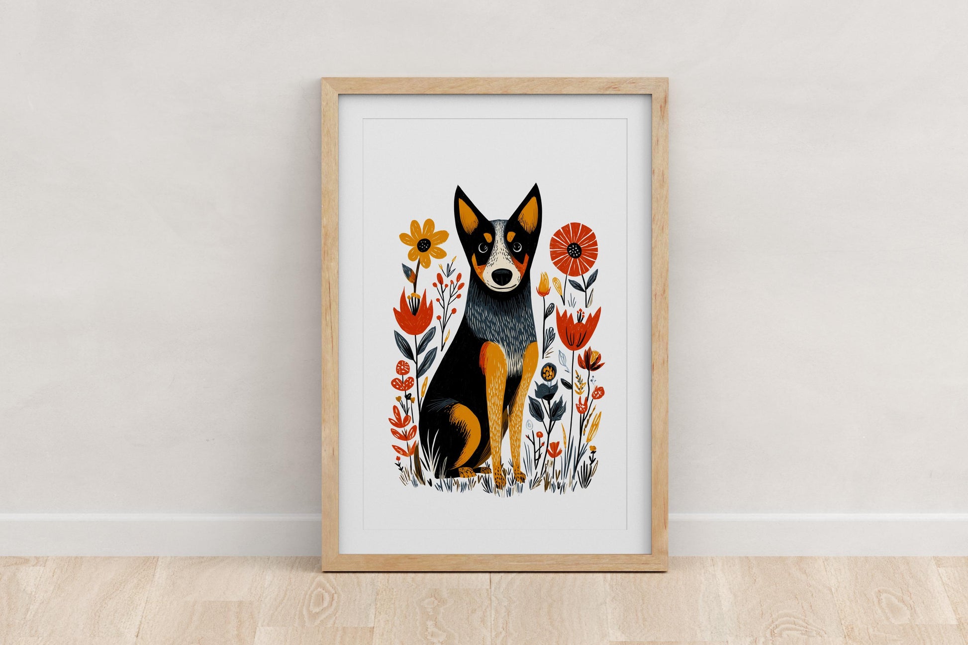 Blue Heeler folk-art art print, blank inside
