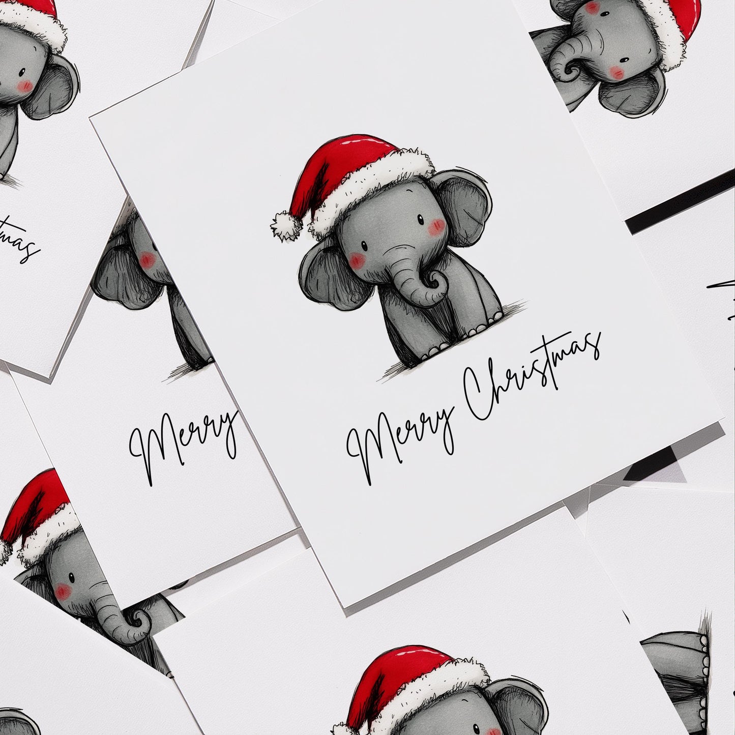 Elephant folk-art greeting card, blank inside