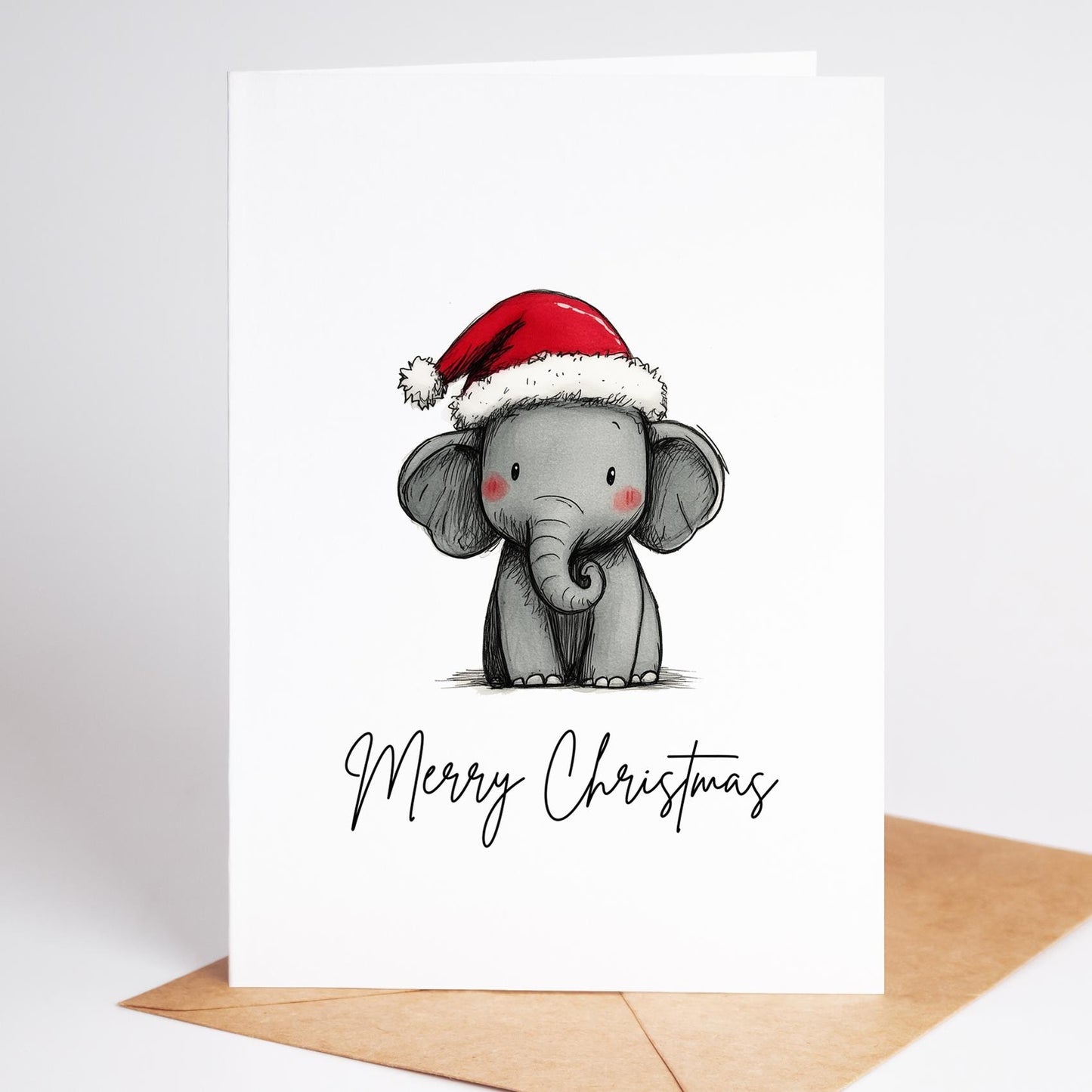 Elephant folk-art greeting card, blank inside
