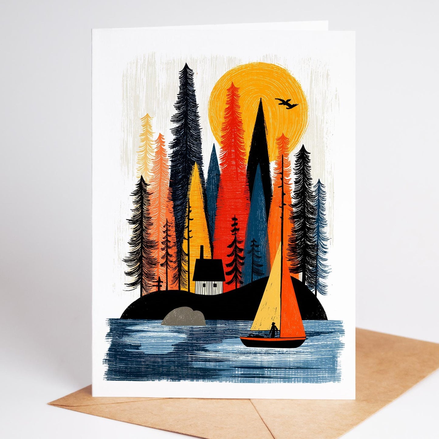 Sailing folk-art greeting card, blank inside