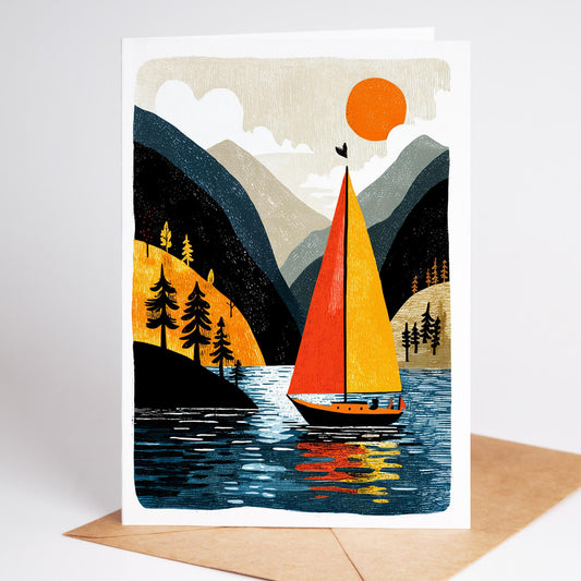 Sailing folk-art greeting card, blank inside