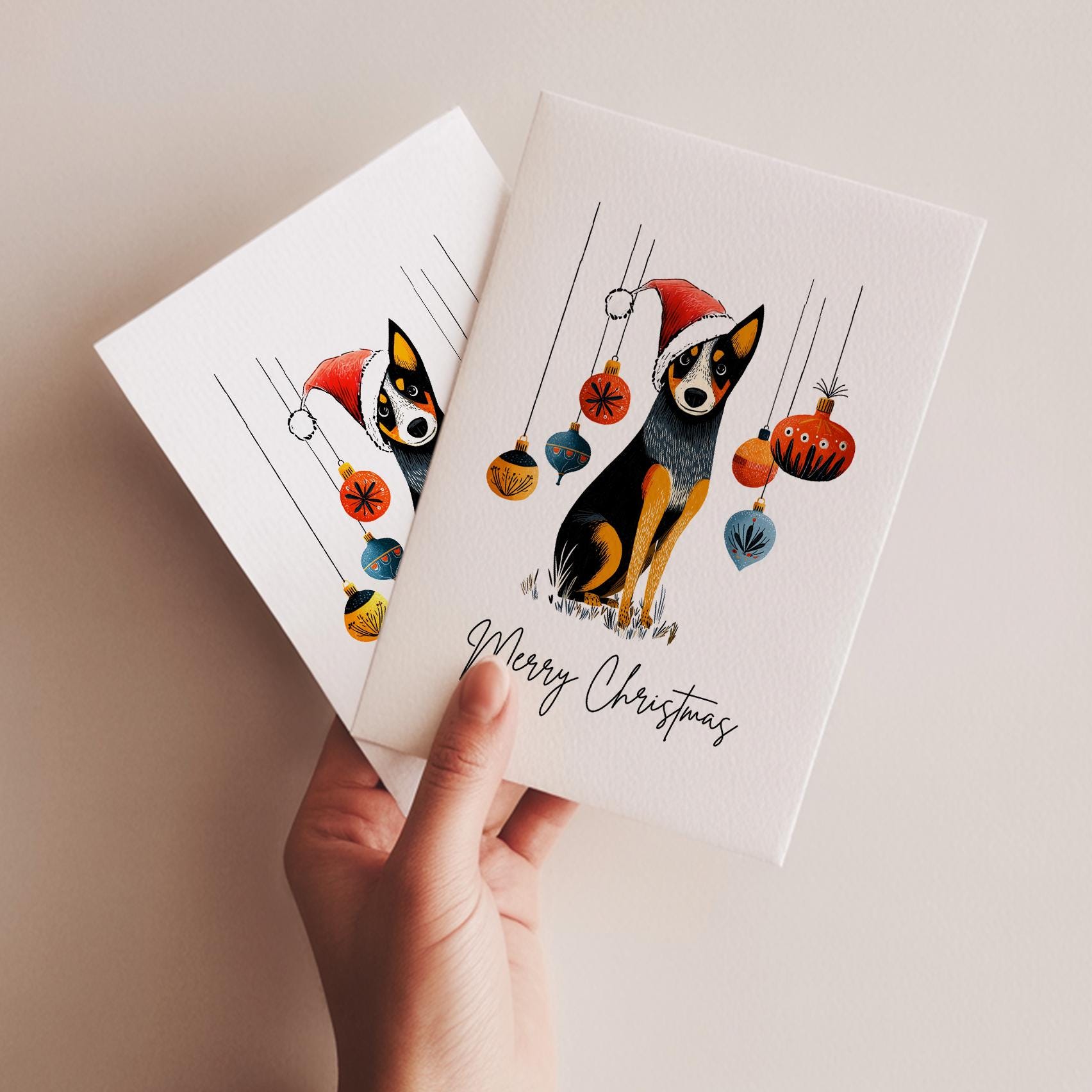 Cattle Dog folk-art greeting card, blank inside