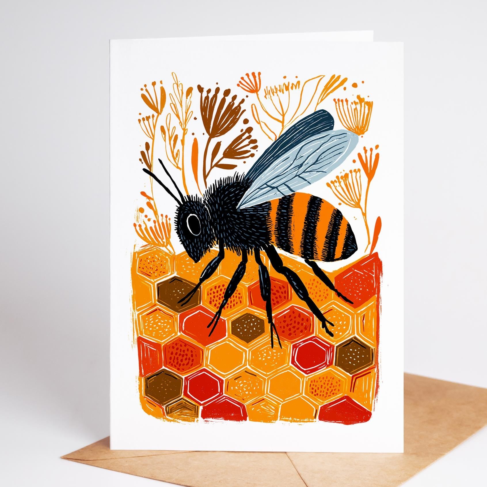 Beekeeping folk-art greeting card, blank inside