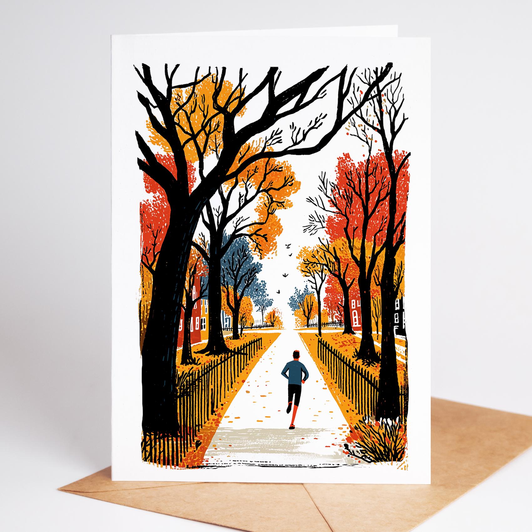 Running folk-art greeting card, blank inside
