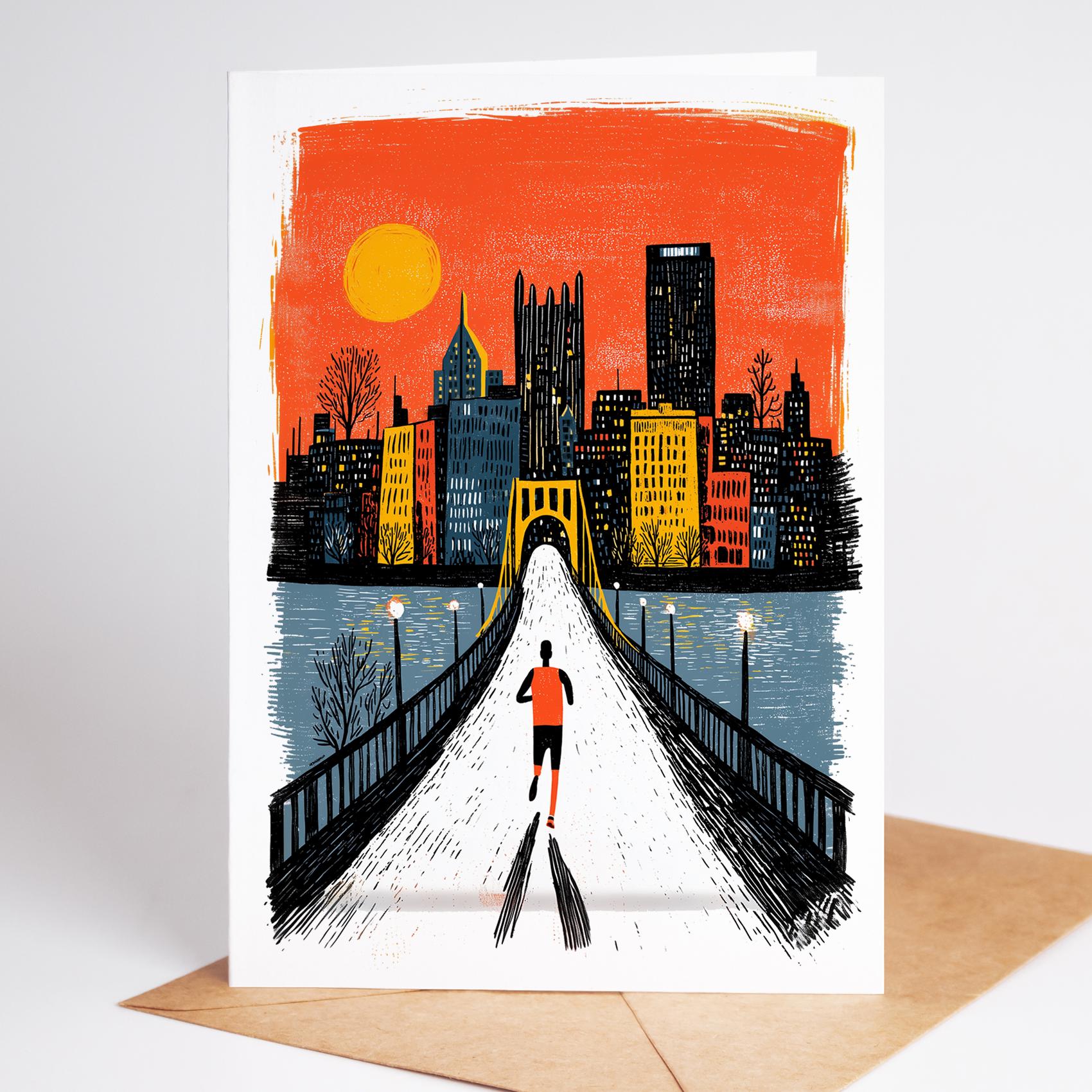 Running folk-art greeting card, blank inside
