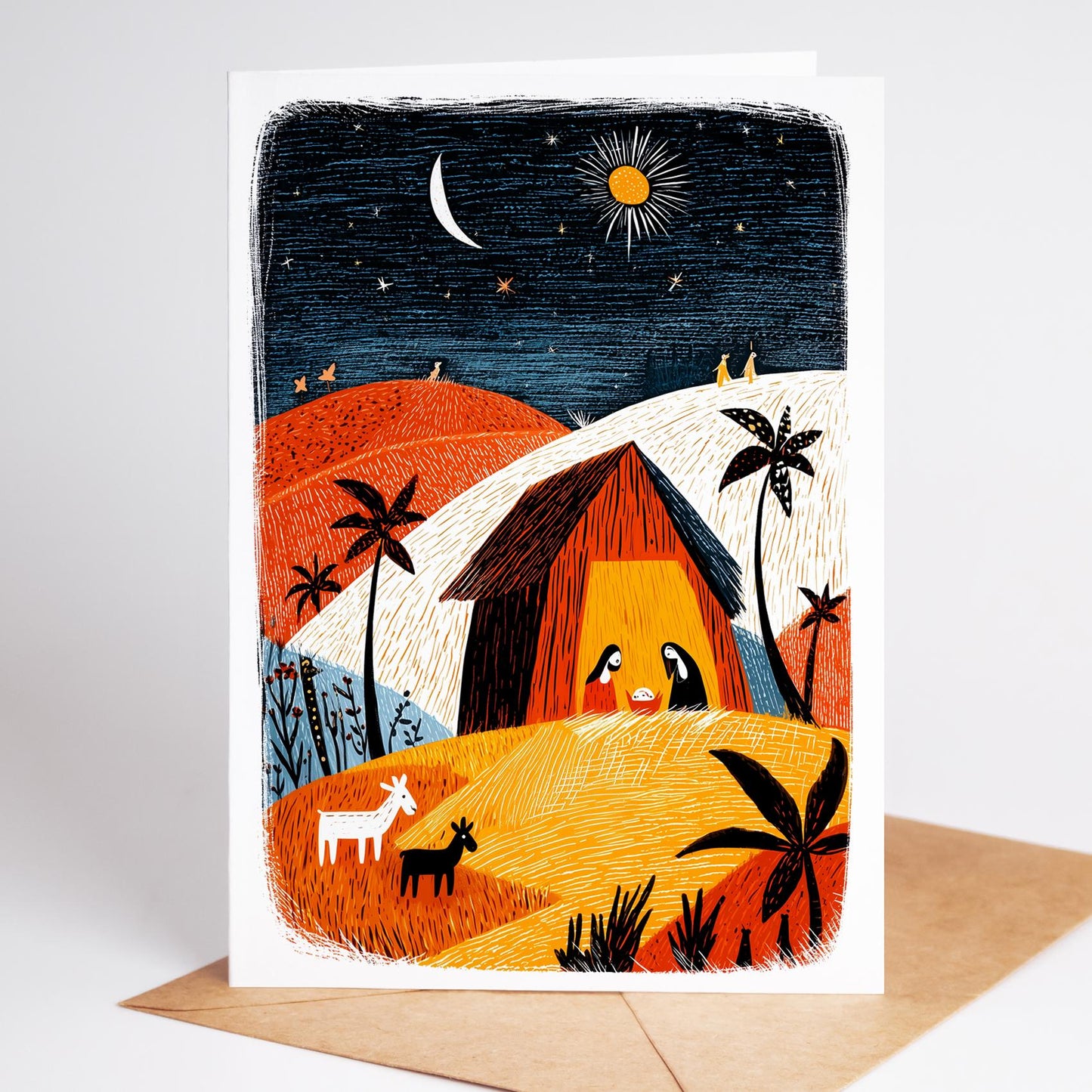 Nativity folk-art greeting card, blank inside