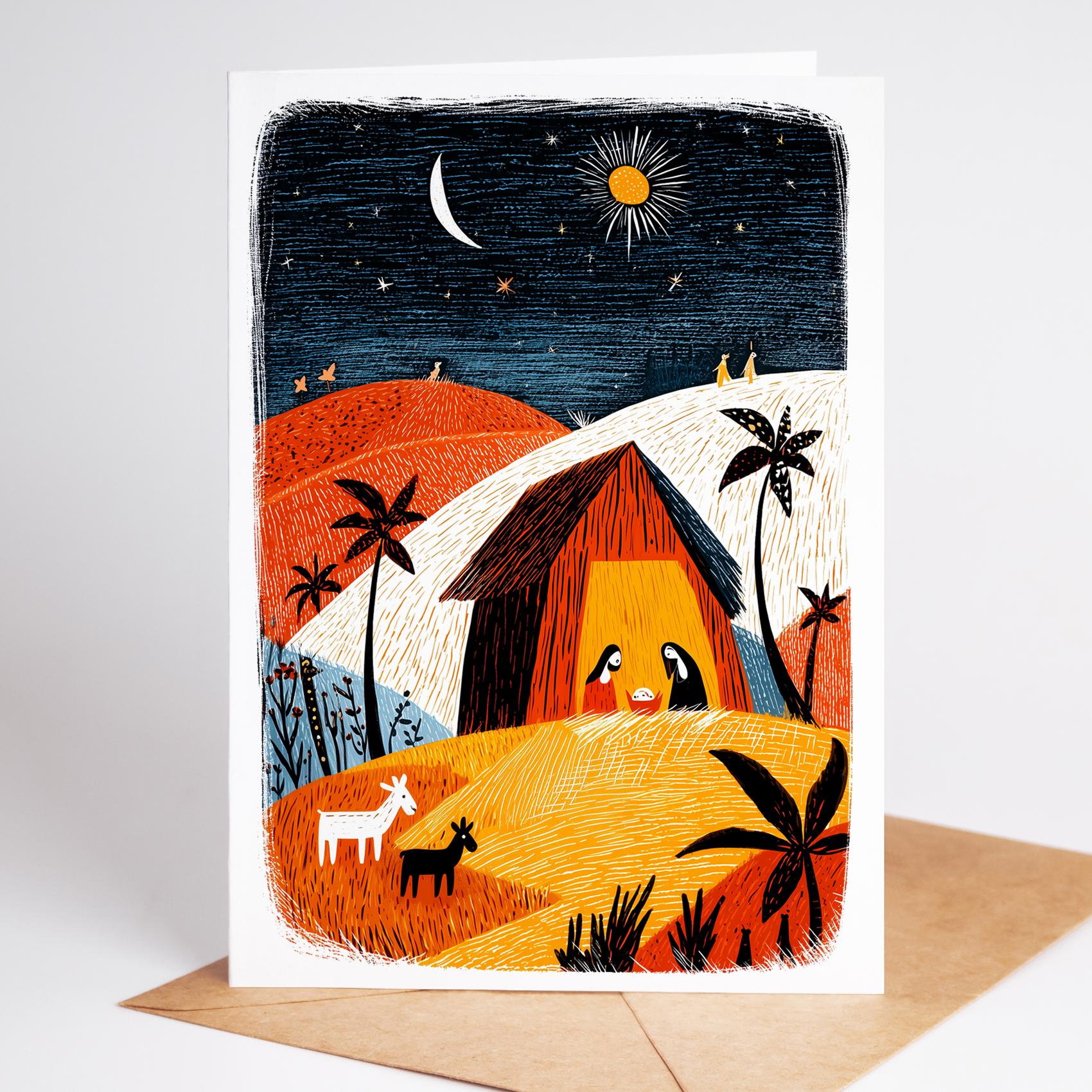 Nativity folk-art greeting card, blank inside
