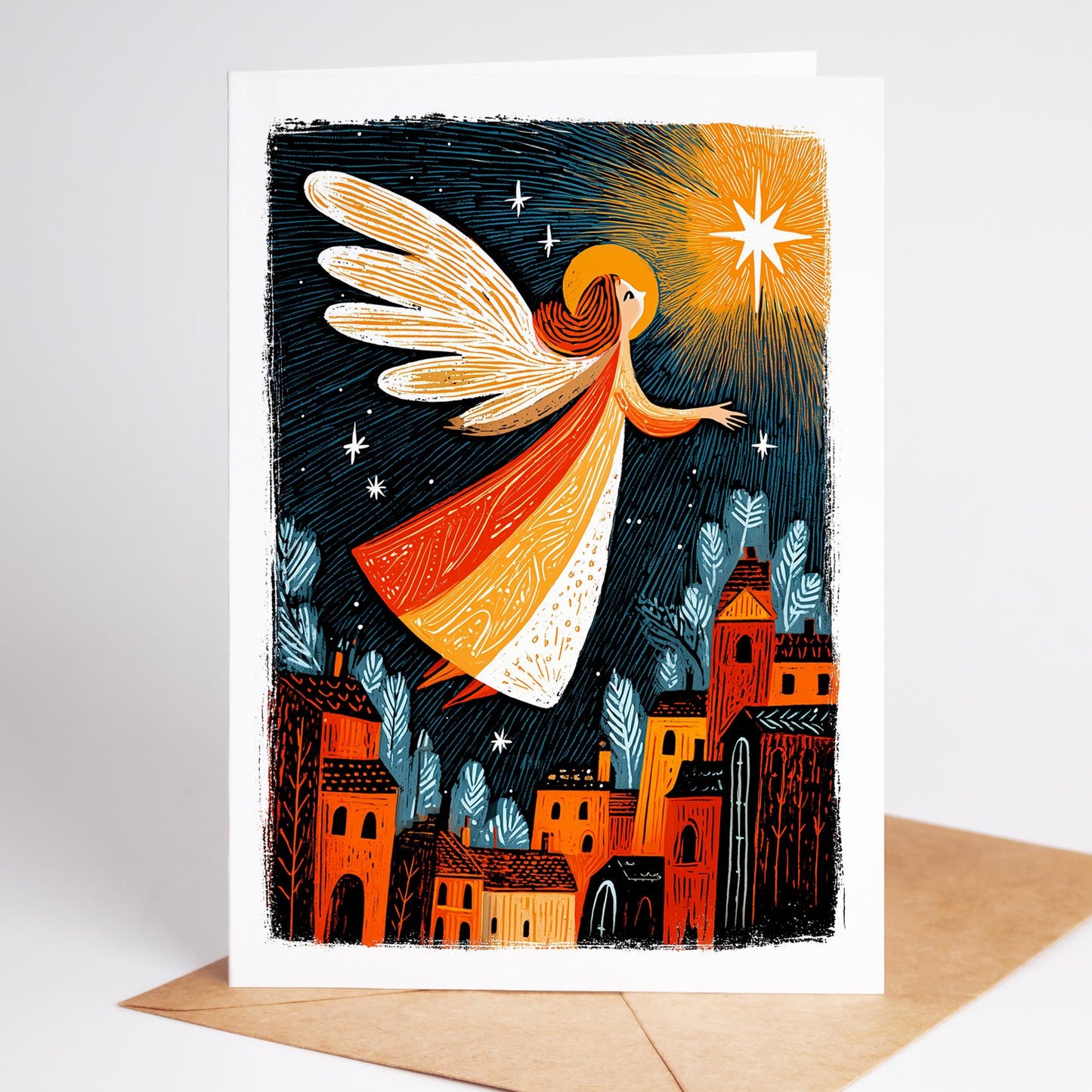 Nativity folk-art greeting card, blank inside
