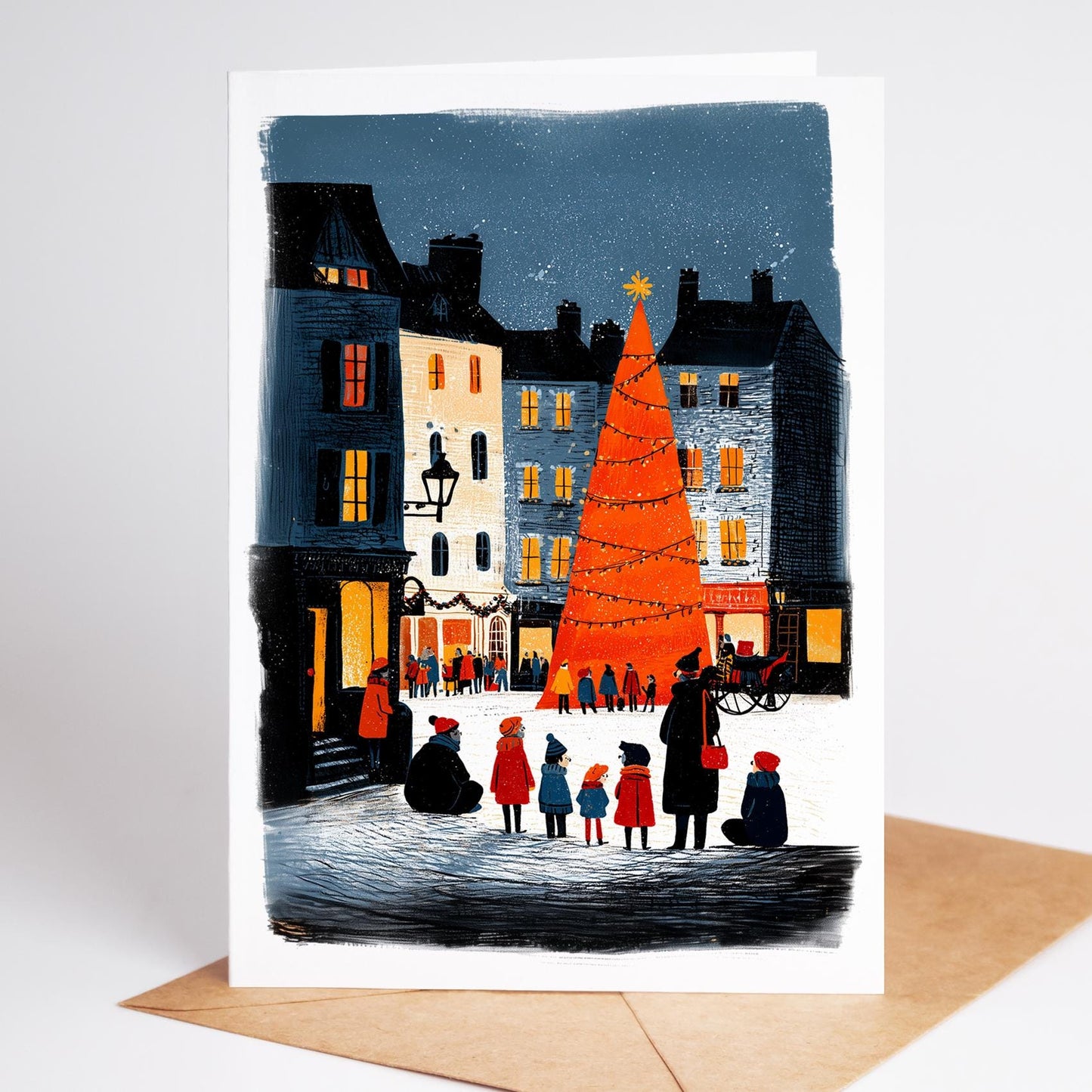 Christmas Greeting Card Set folk-art greeting card, blank inside