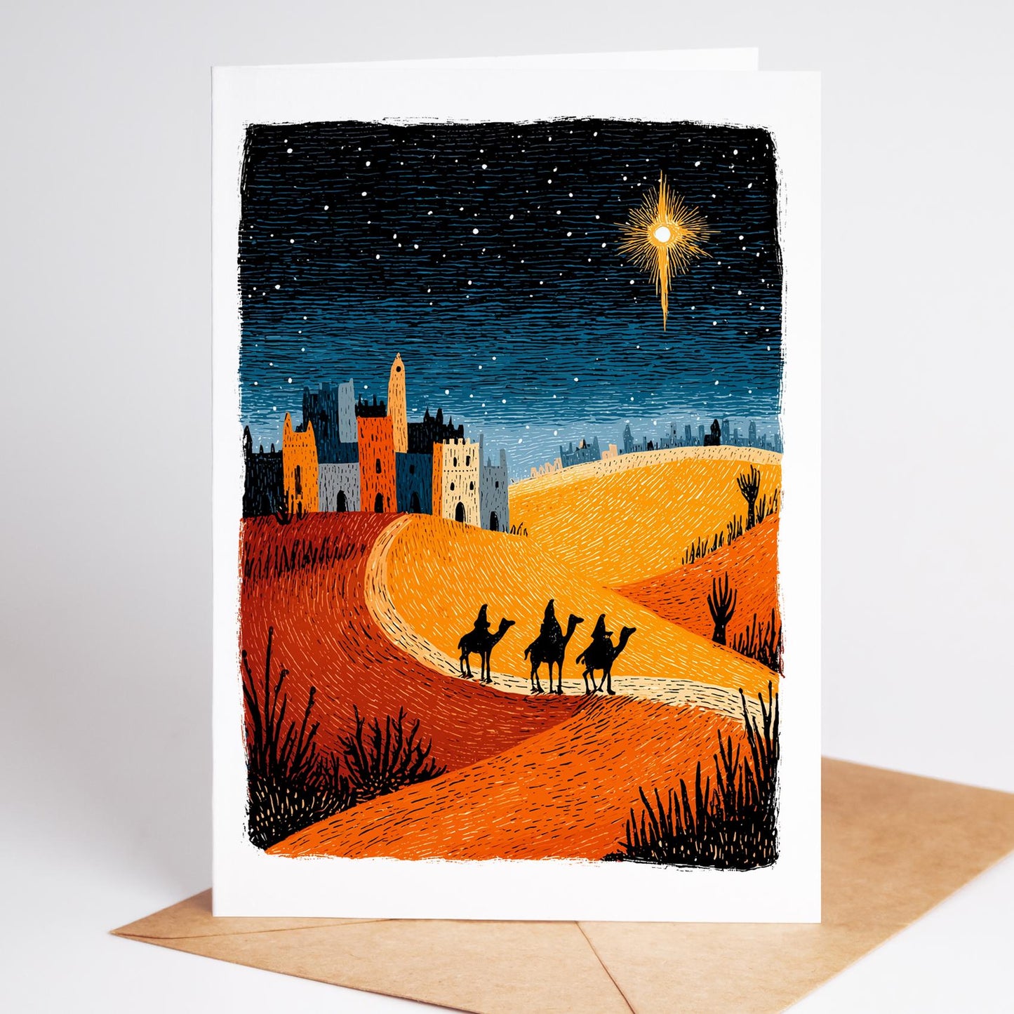 Nativity folk-art greeting card, blank inside