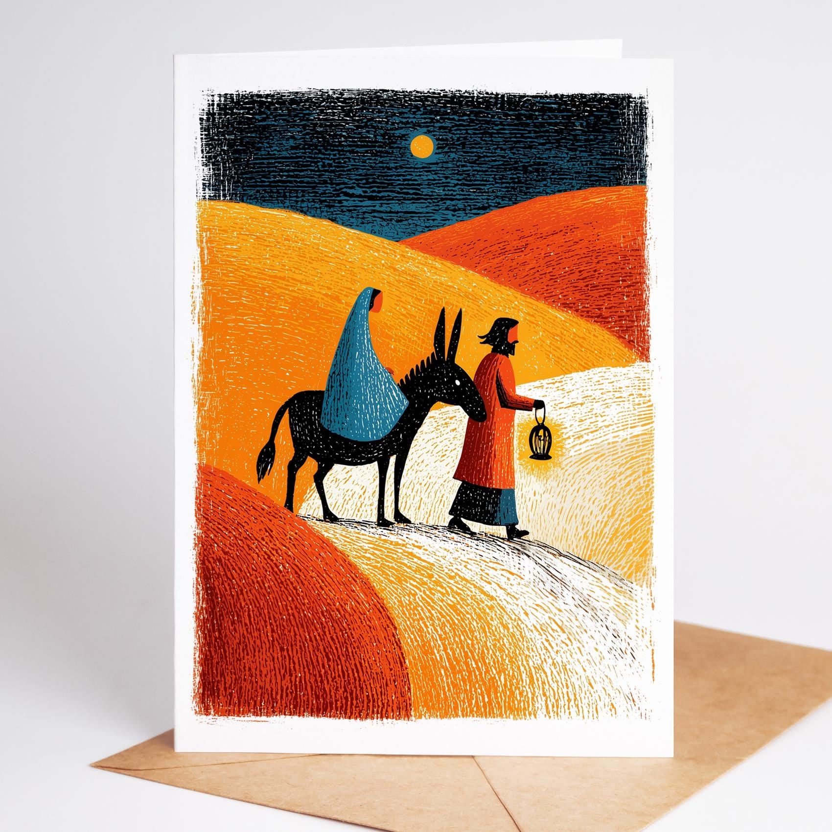 Nativity folk-art greeting card, blank inside