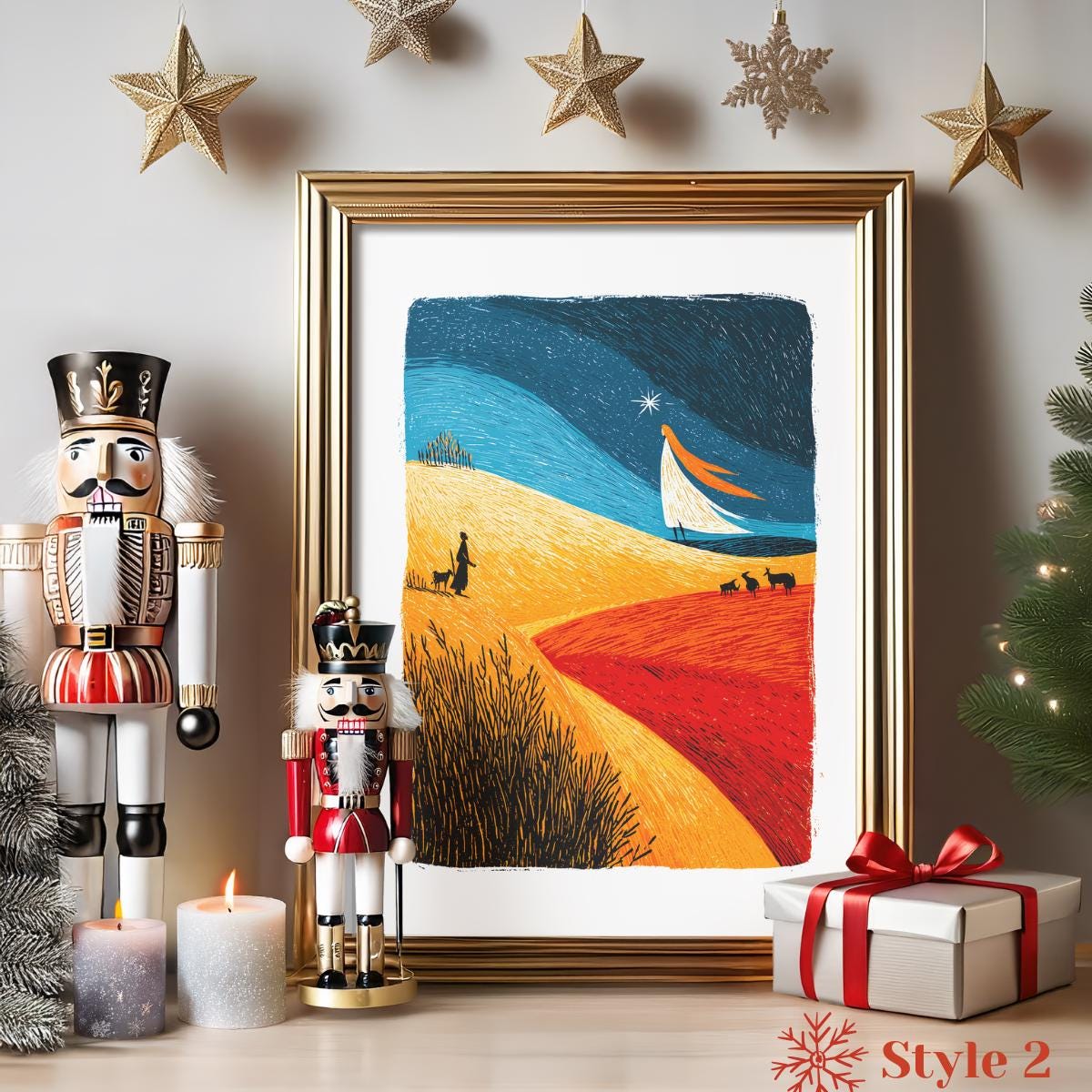 Nativity folk-art art print, blank inside