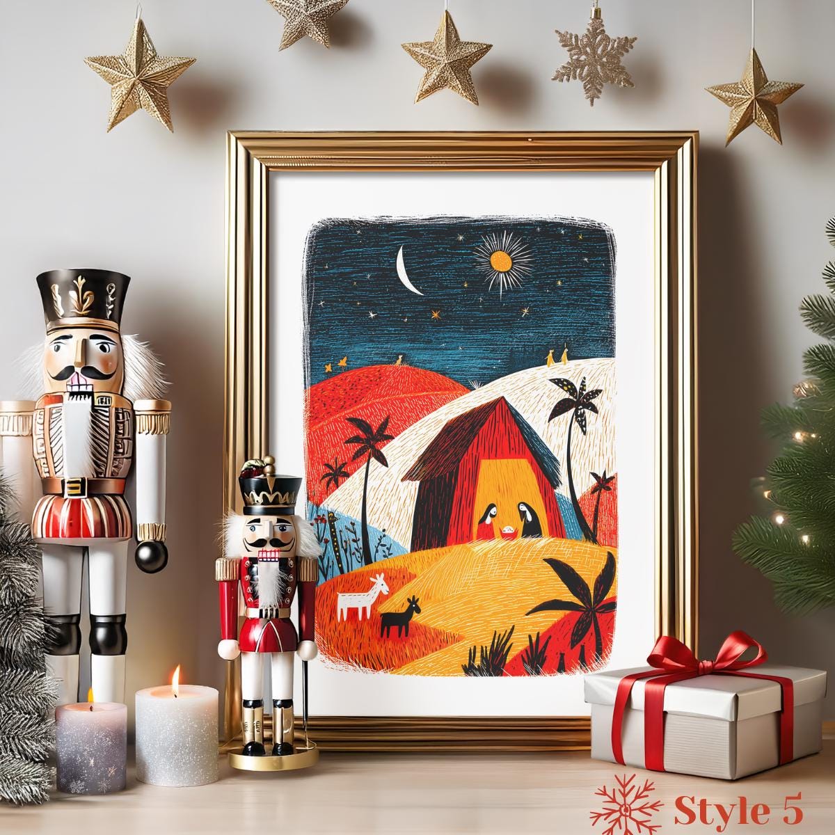 Nativity folk-art art print, blank inside