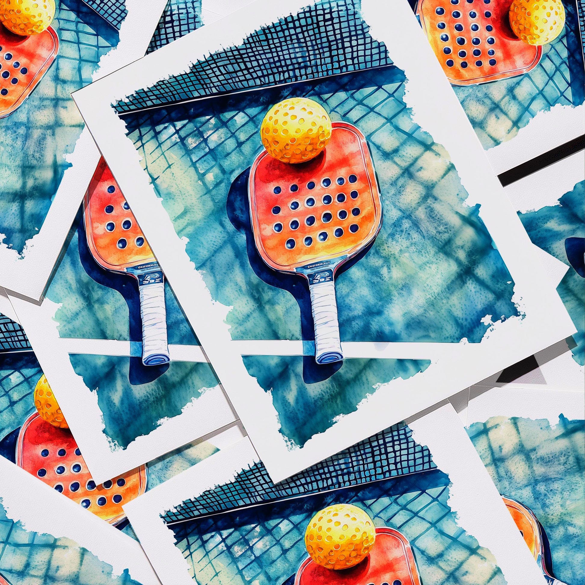 Watercolor Pickleball folk-art greeting card, blank inside