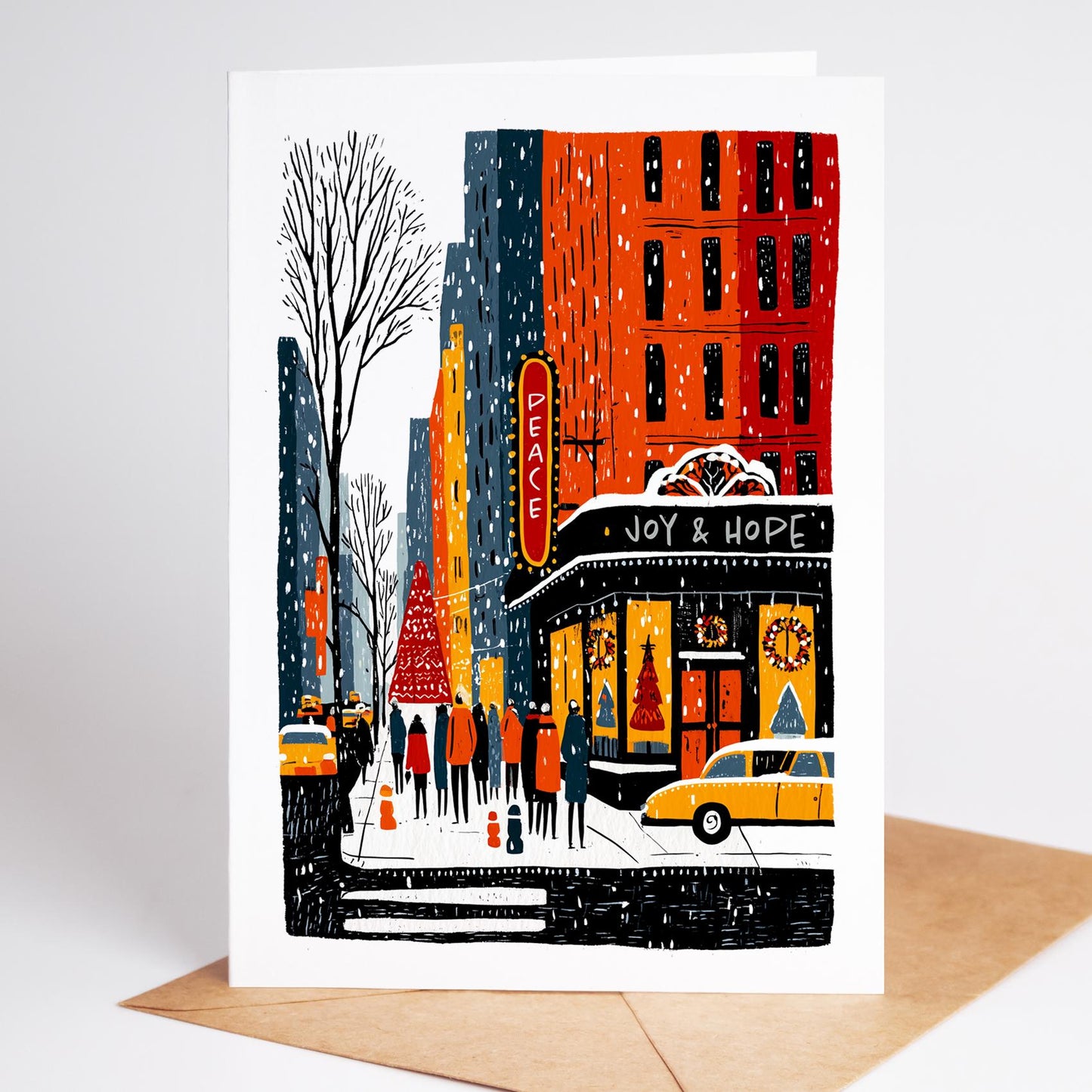 NYC folk-art greeting card, blank inside