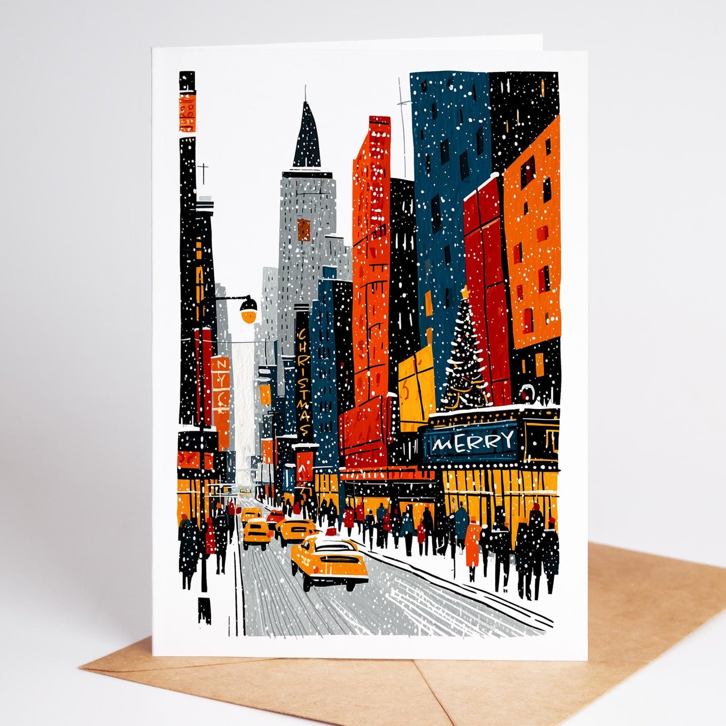 NYC folk-art greeting card, blank inside