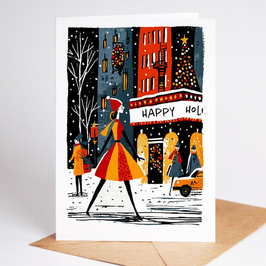 NYC folk-art greeting card, blank inside