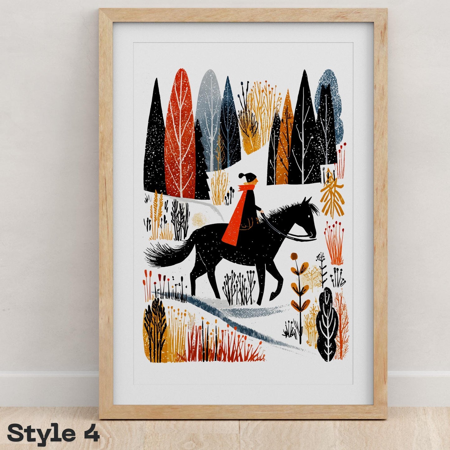 Equestrian Horse folk-art art print, blank inside