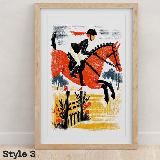 Equestrian Horse folk-art art print, blank inside