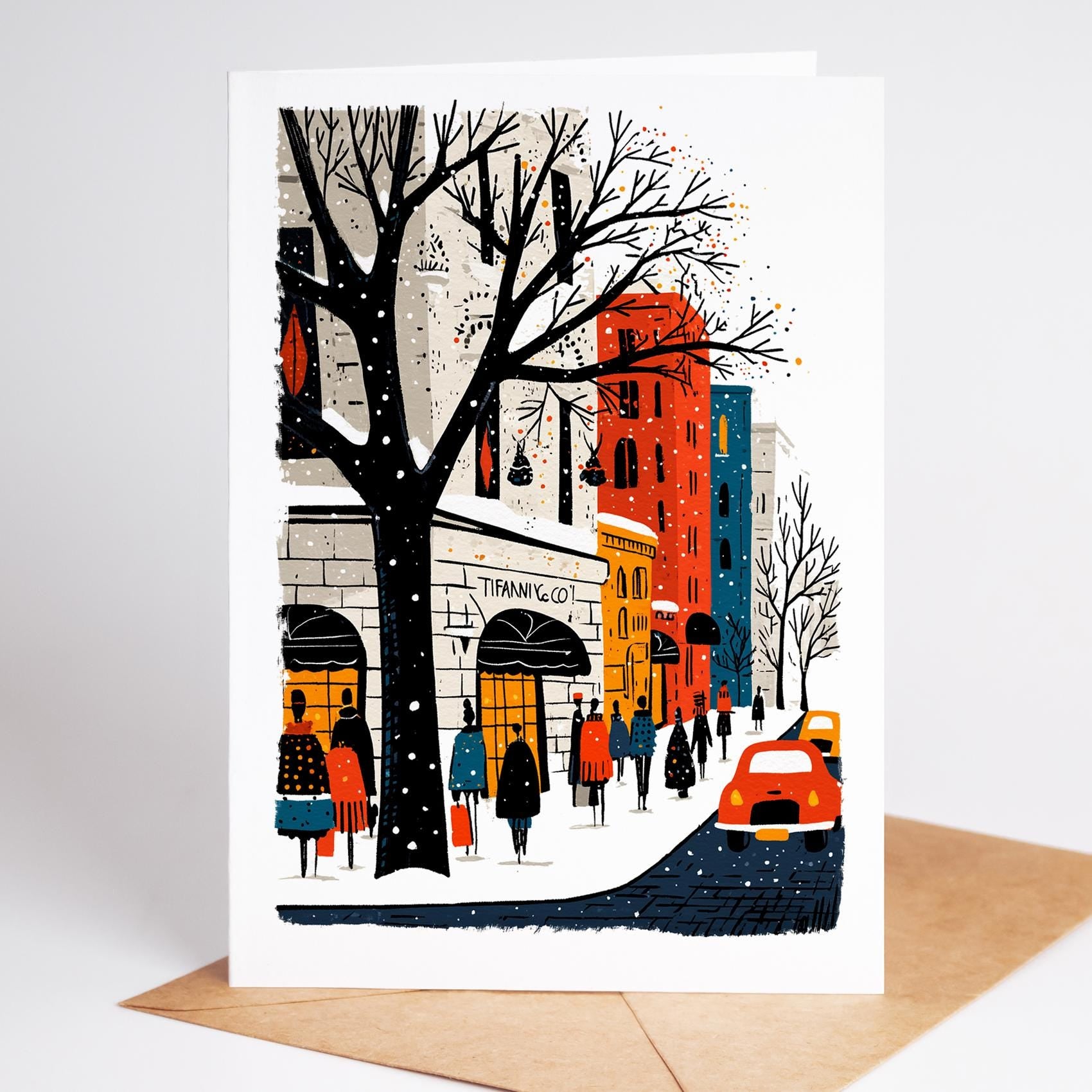 NYC folk-art greeting card, blank inside