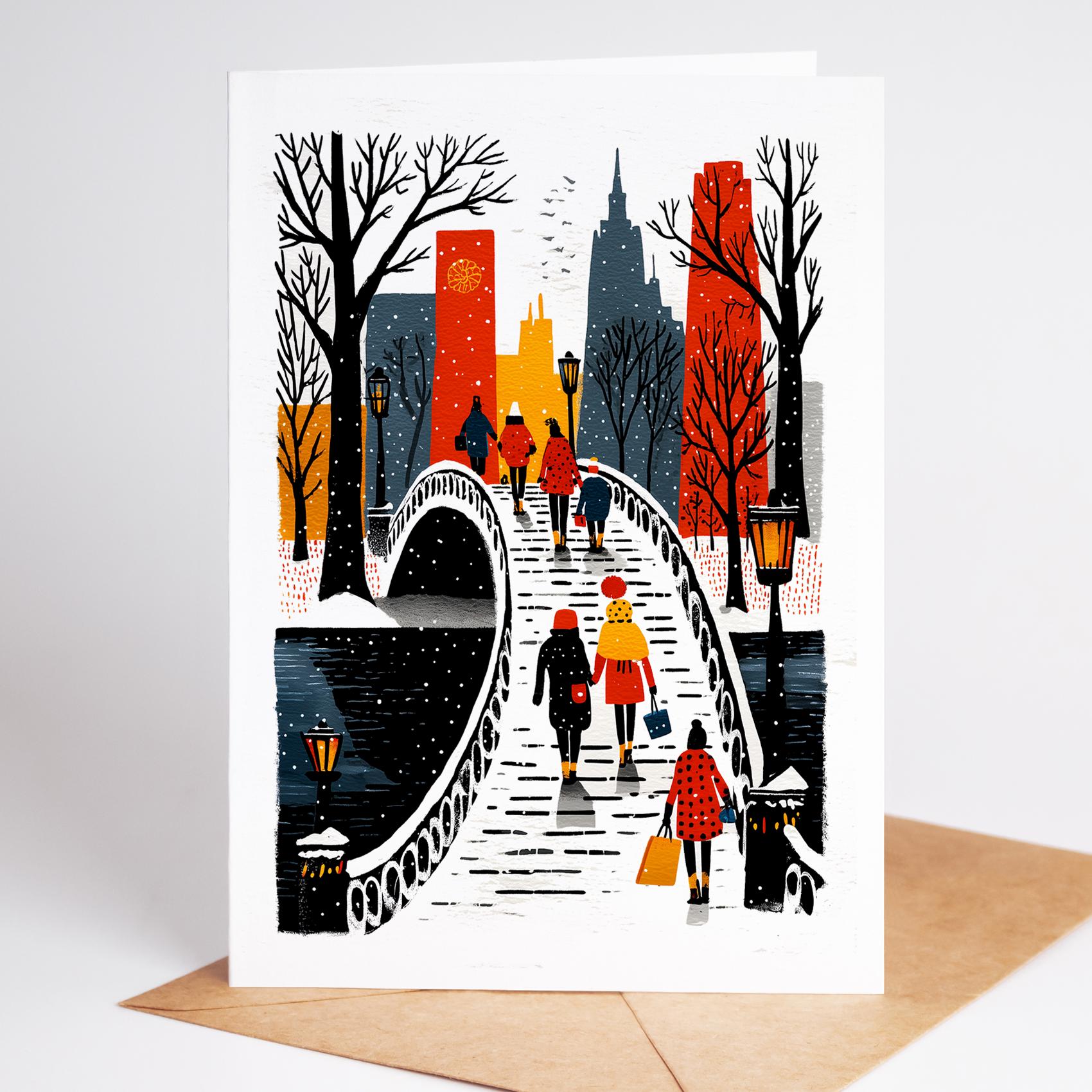 NYC folk-art greeting card, blank inside