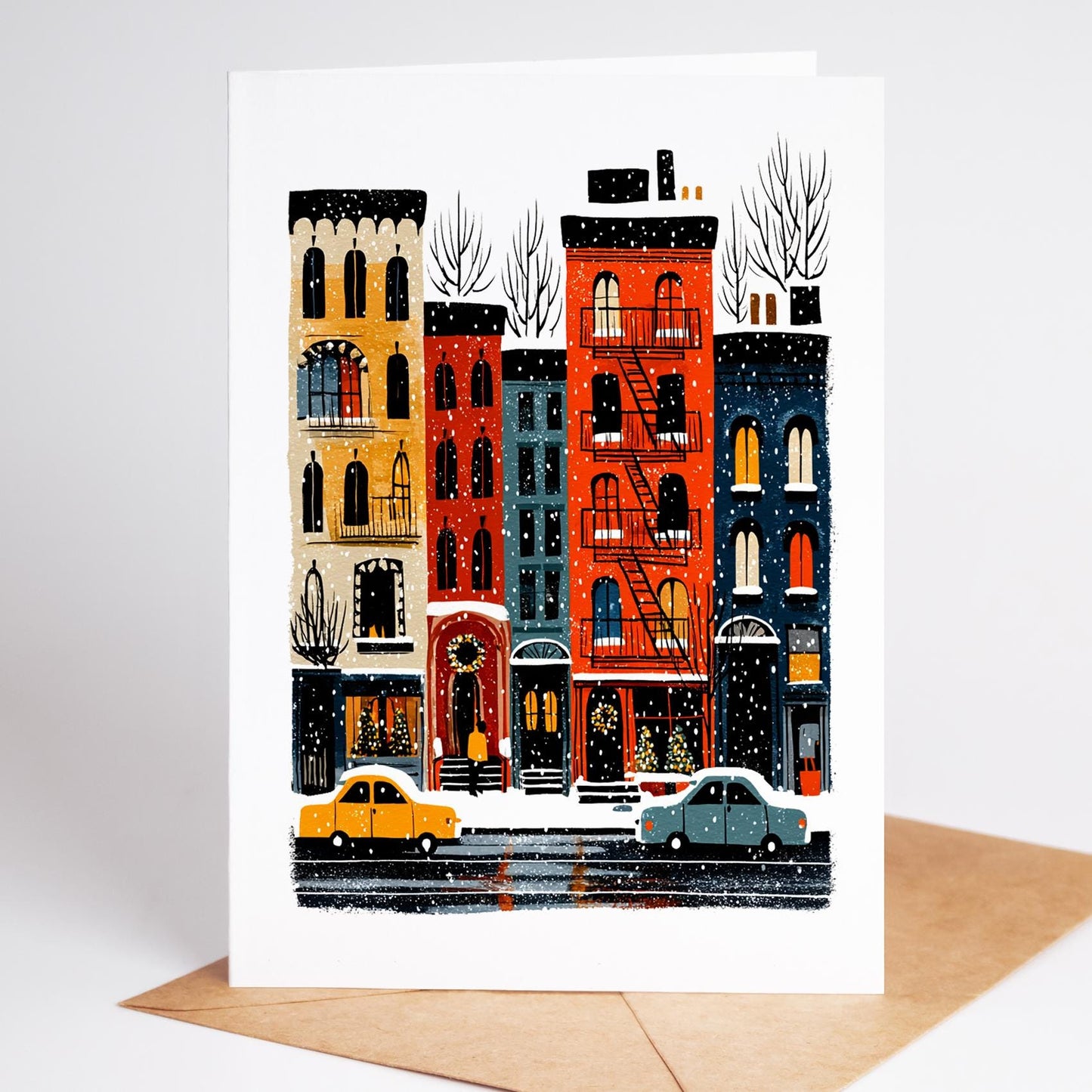 NYC folk-art greeting card, blank inside