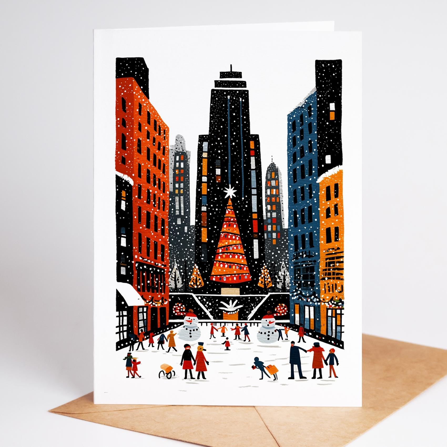 NYC folk-art greeting card, blank inside
