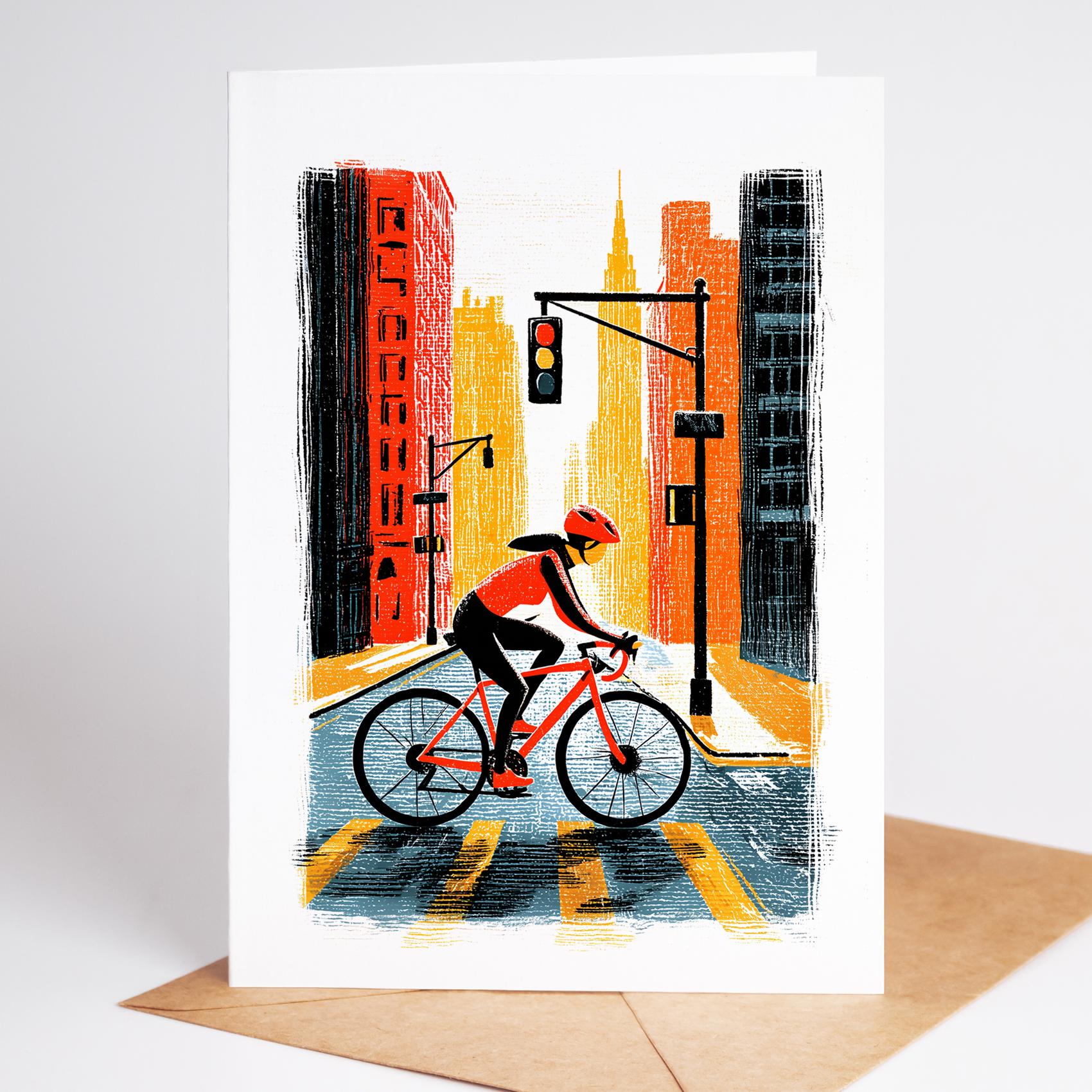 Cycling folk-art greeting card, blank inside