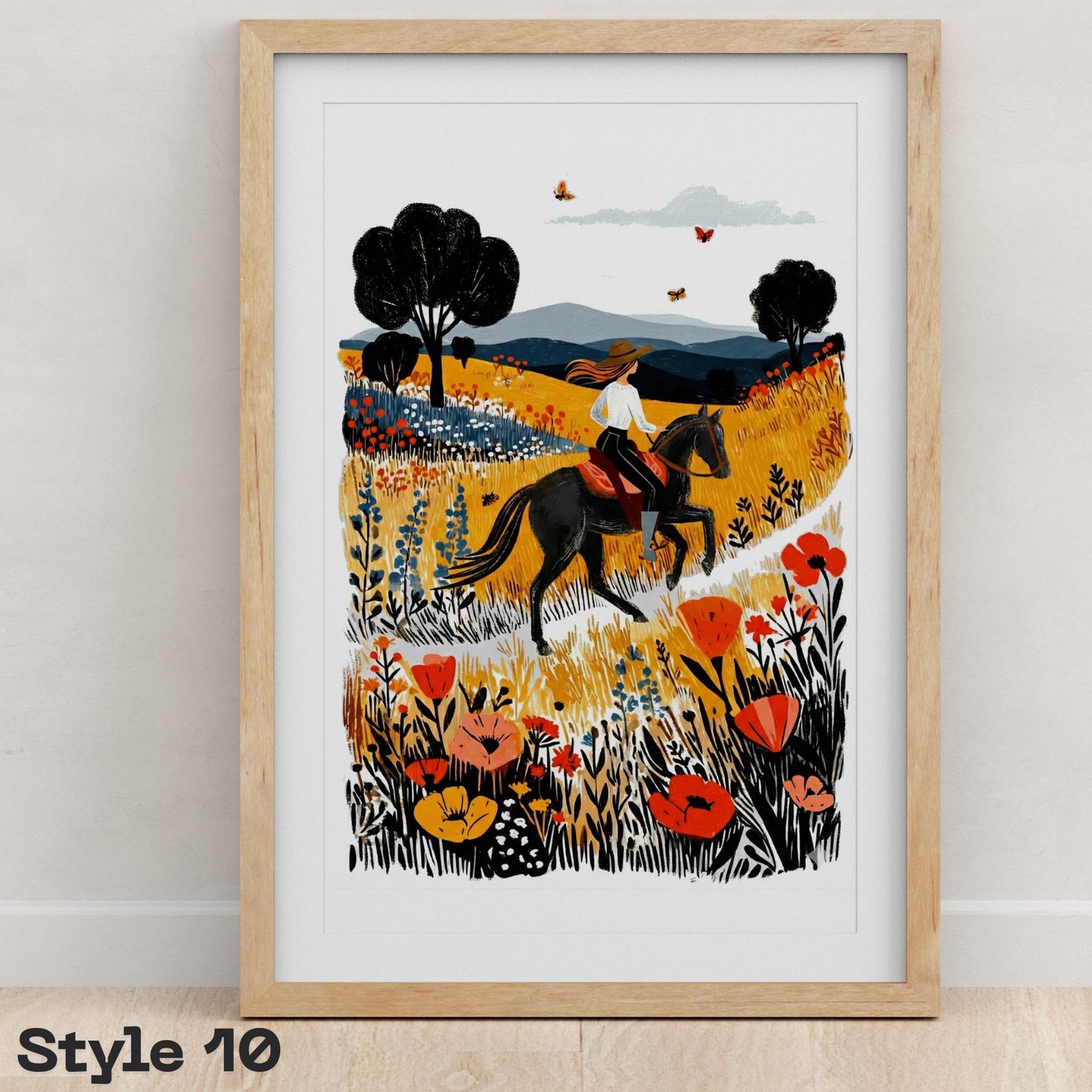 Equestrian Horse folk-art art print, blank inside