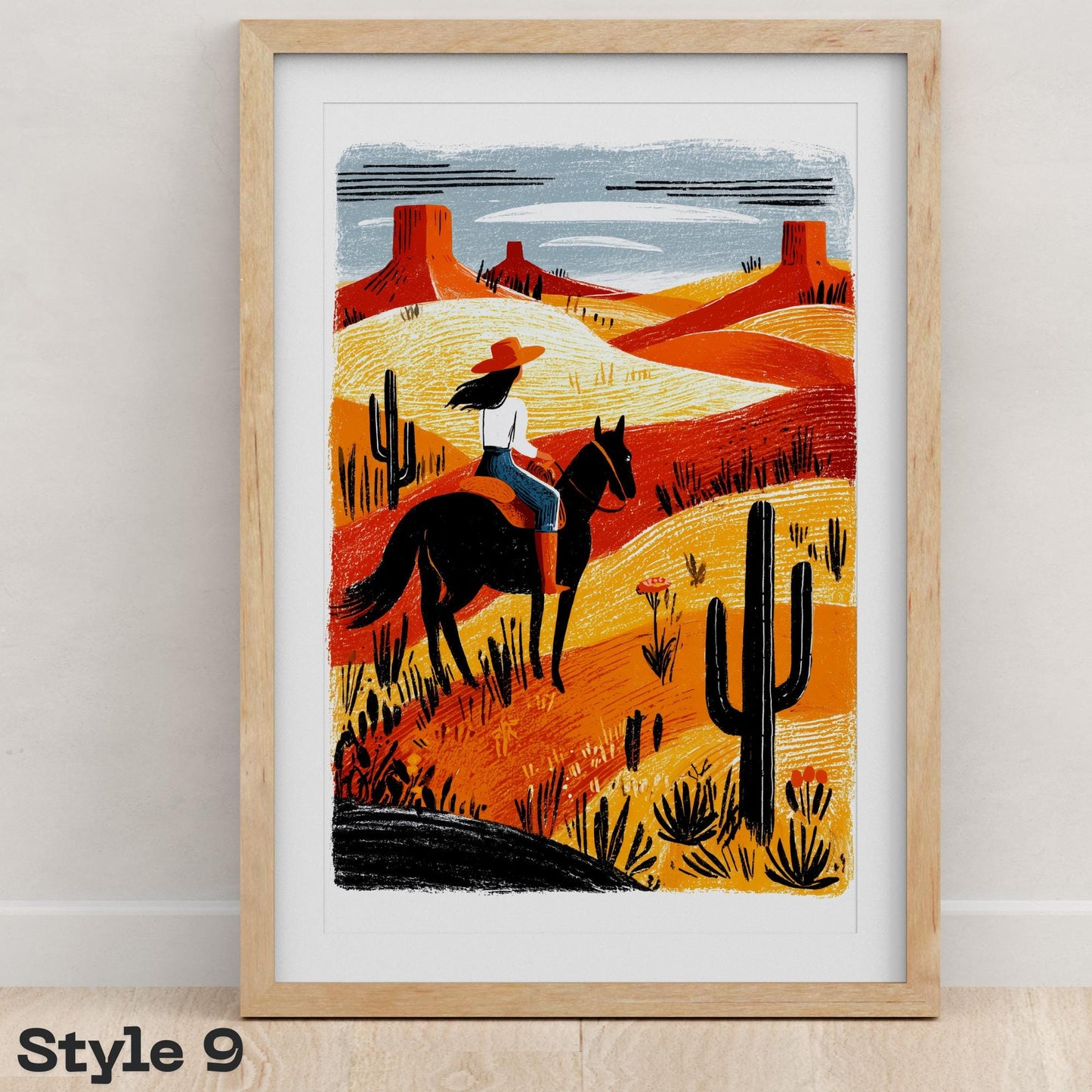 Equestrian Horse folk-art art print, blank inside