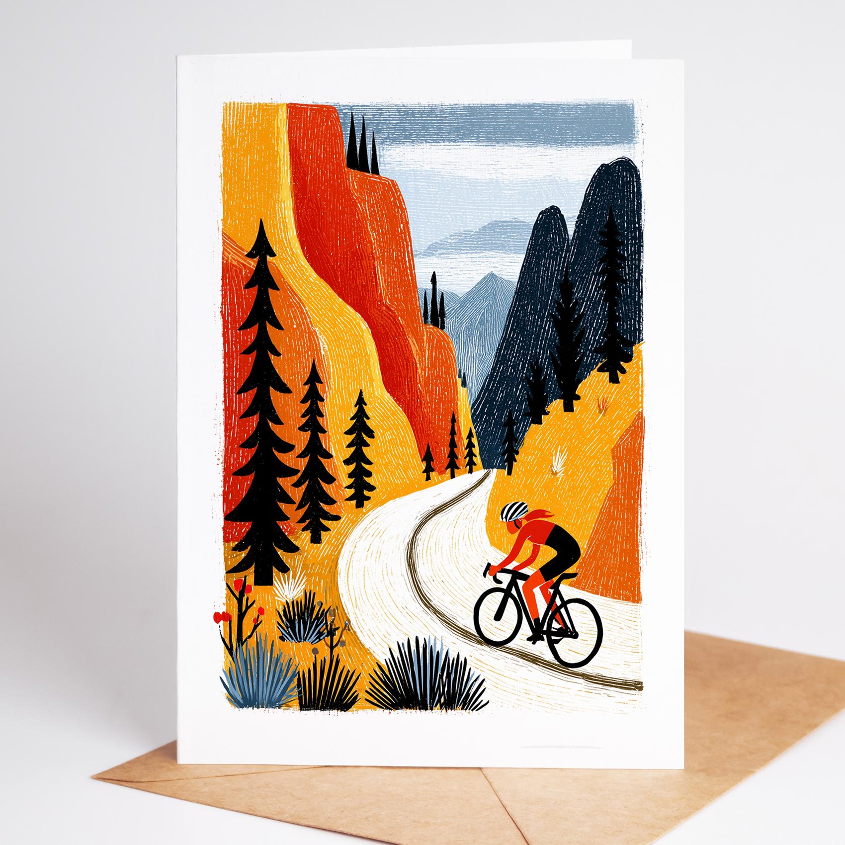 Cycling folk-art greeting card, blank inside