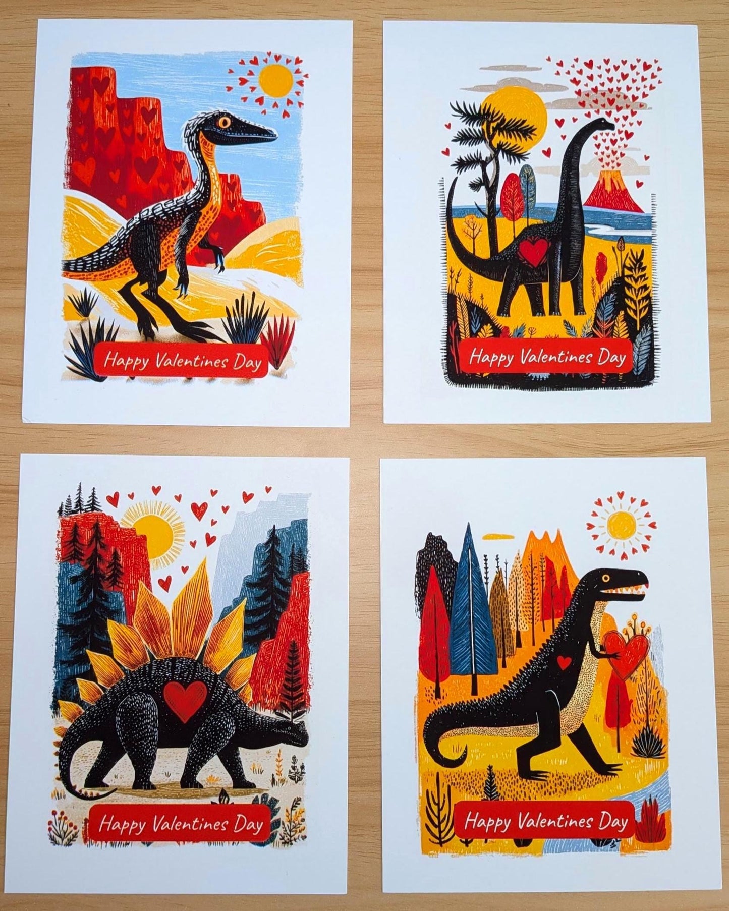Dinosaur folk-art greeting card, blank inside