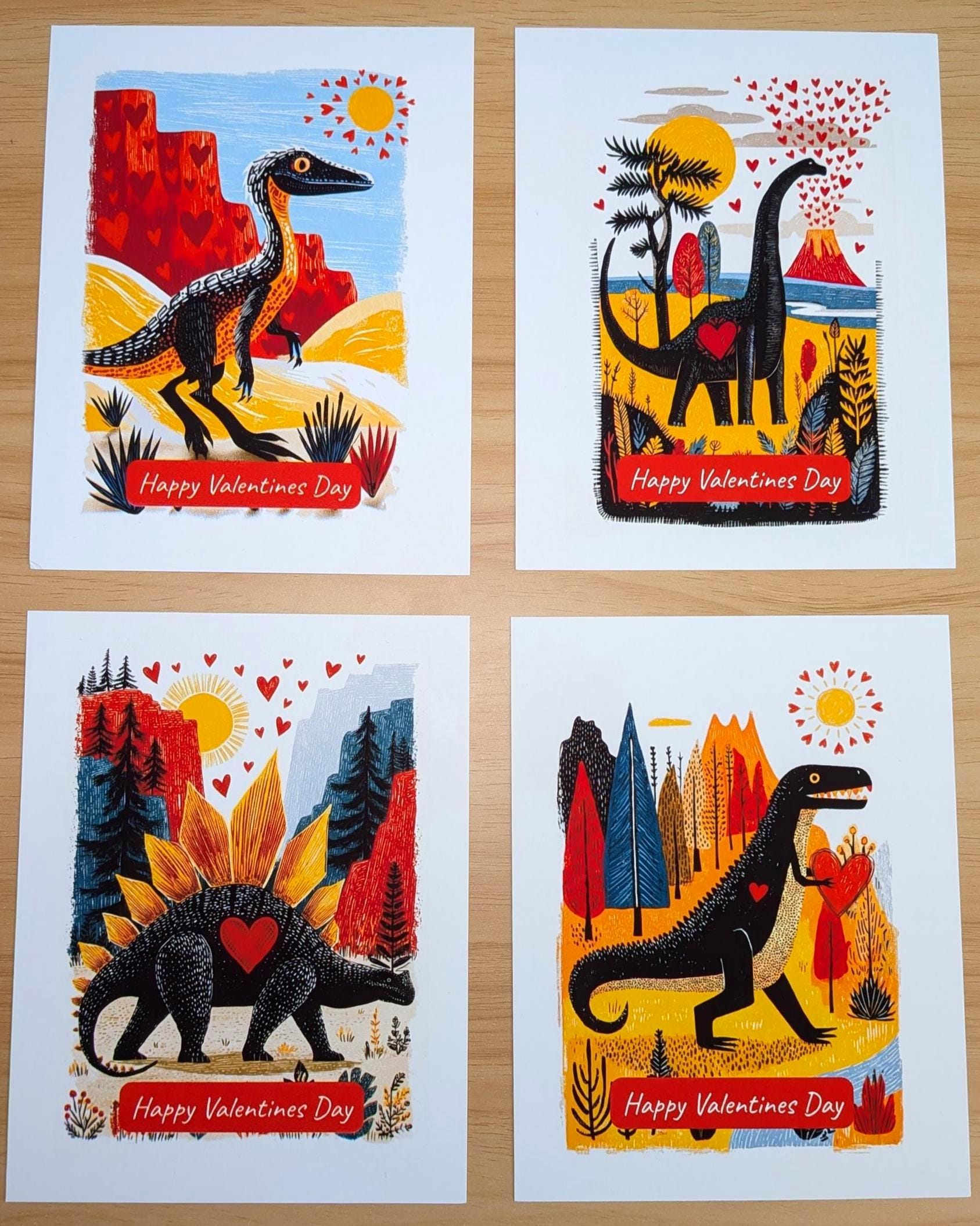 Dinosaur folk-art greeting card, blank inside