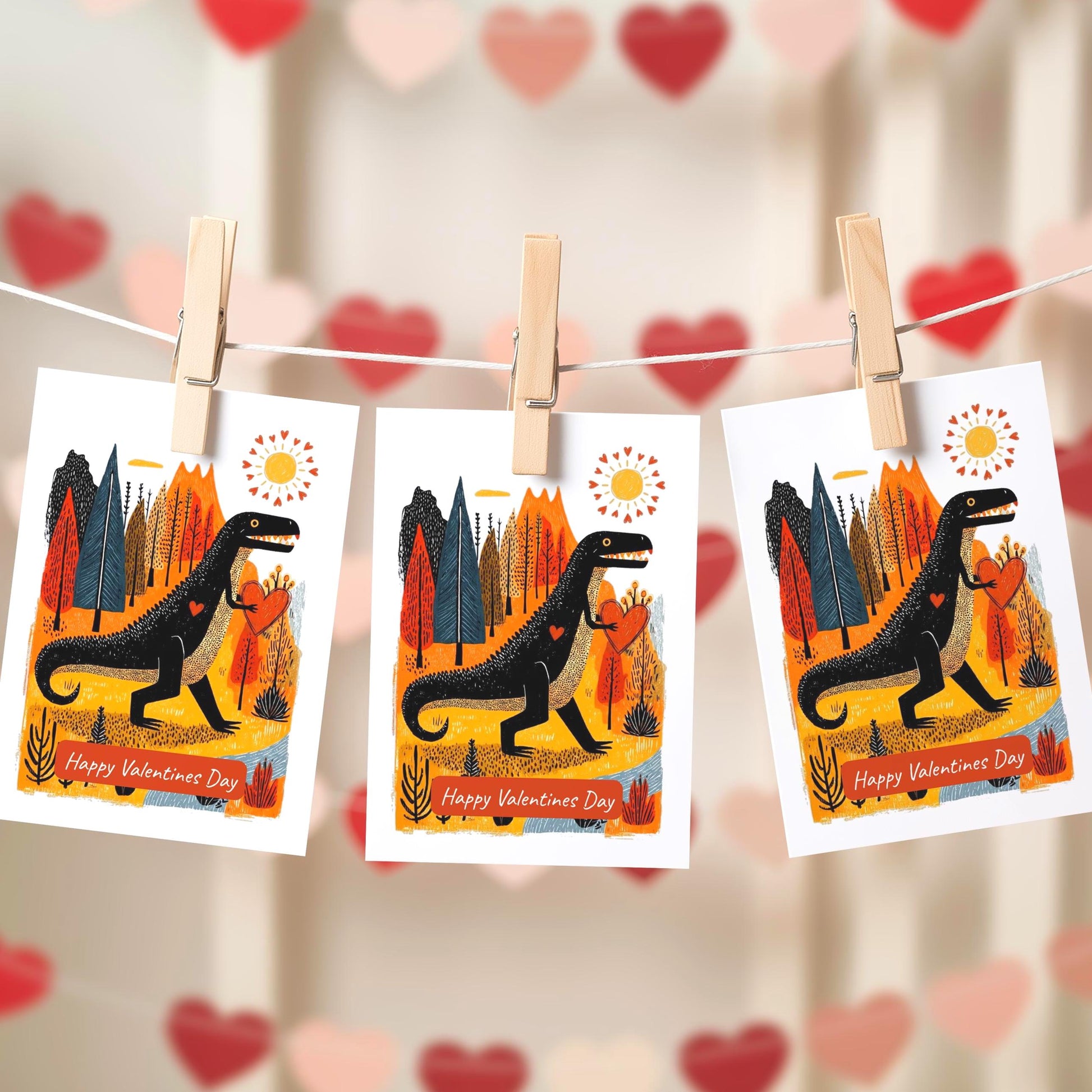 Dinosaur folk-art greeting card, blank inside