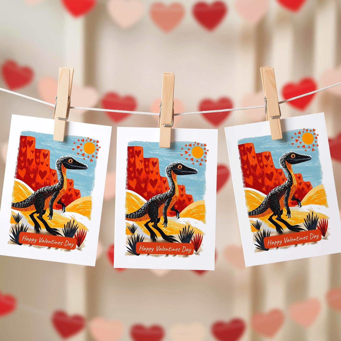 Dinosaur folk-art greeting card, blank inside