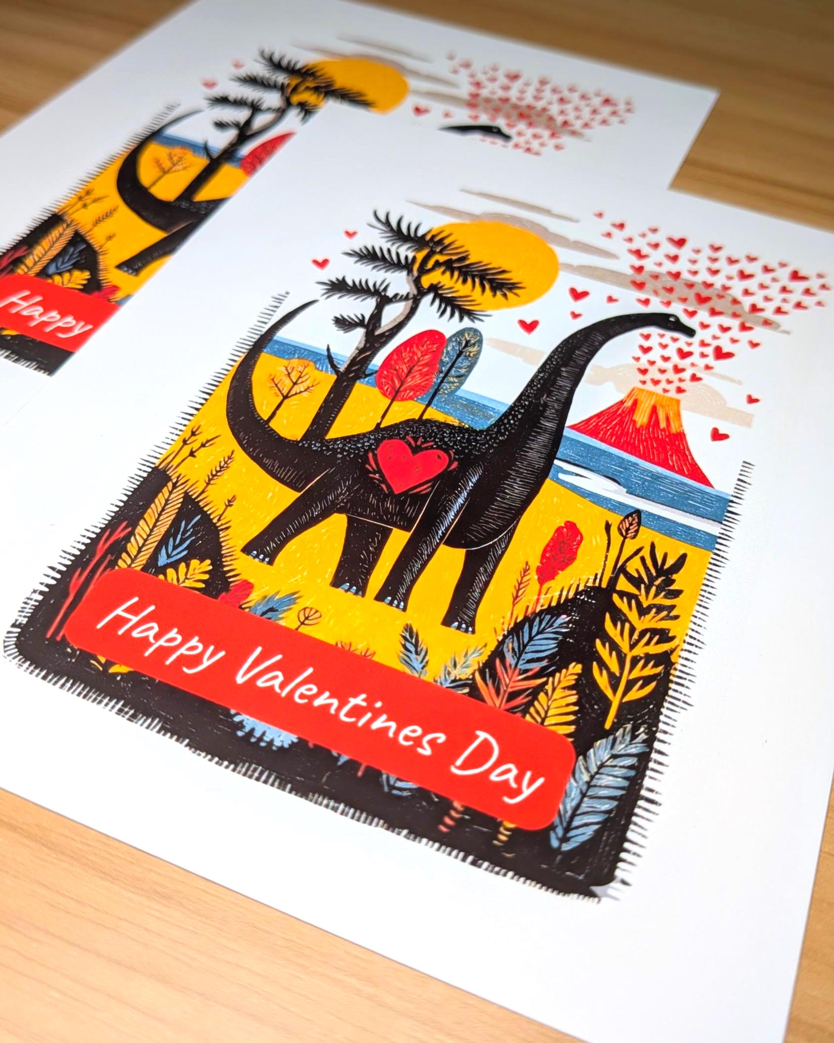 Dinosaur folk-art greeting card, blank inside